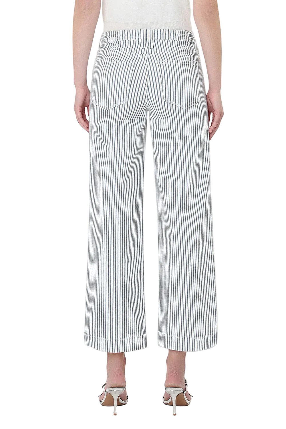 Vervet Women's High Rise Patch Pocket Crop Striped Wide Leg Jeans LV2292STR