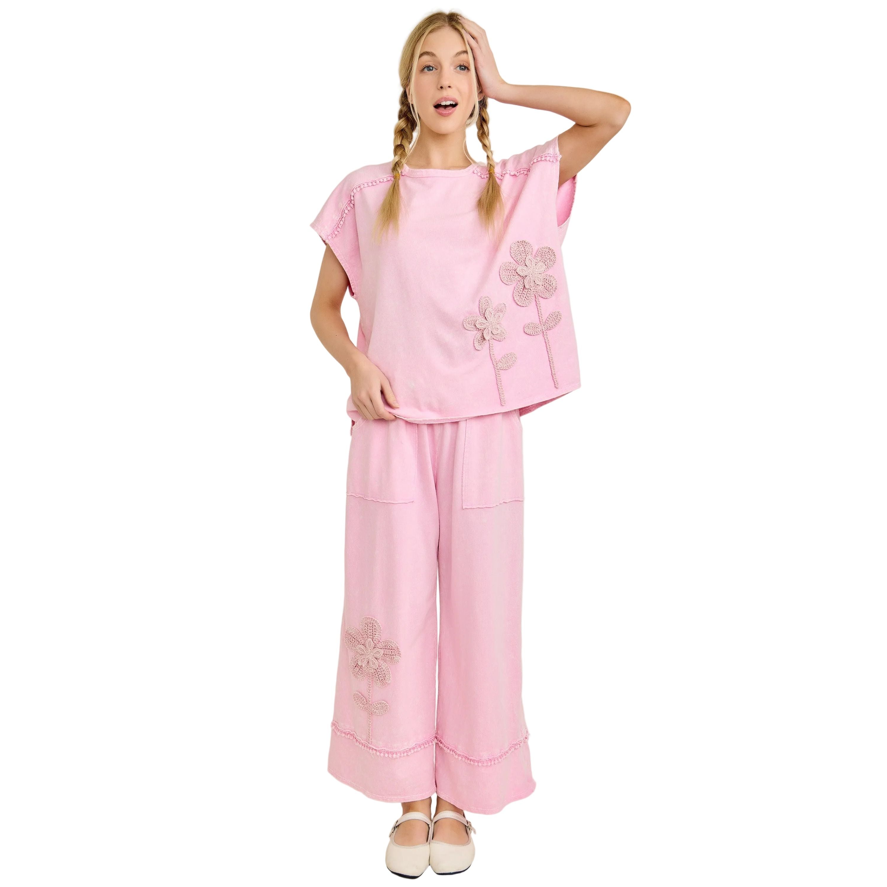 Women's Cotton Candy Mineral Washed Flower Garden Sleeveless Blouse Top HT7012