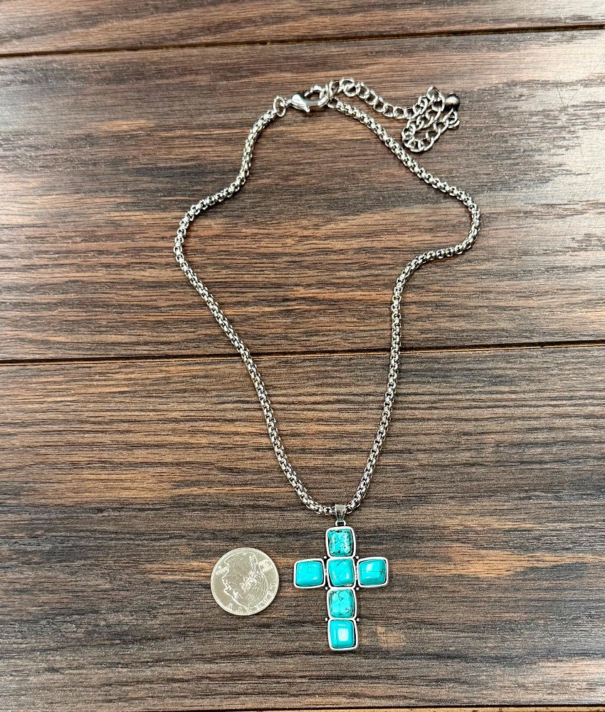 Women's Isac 16" Cross Turquoise Necklace 739714