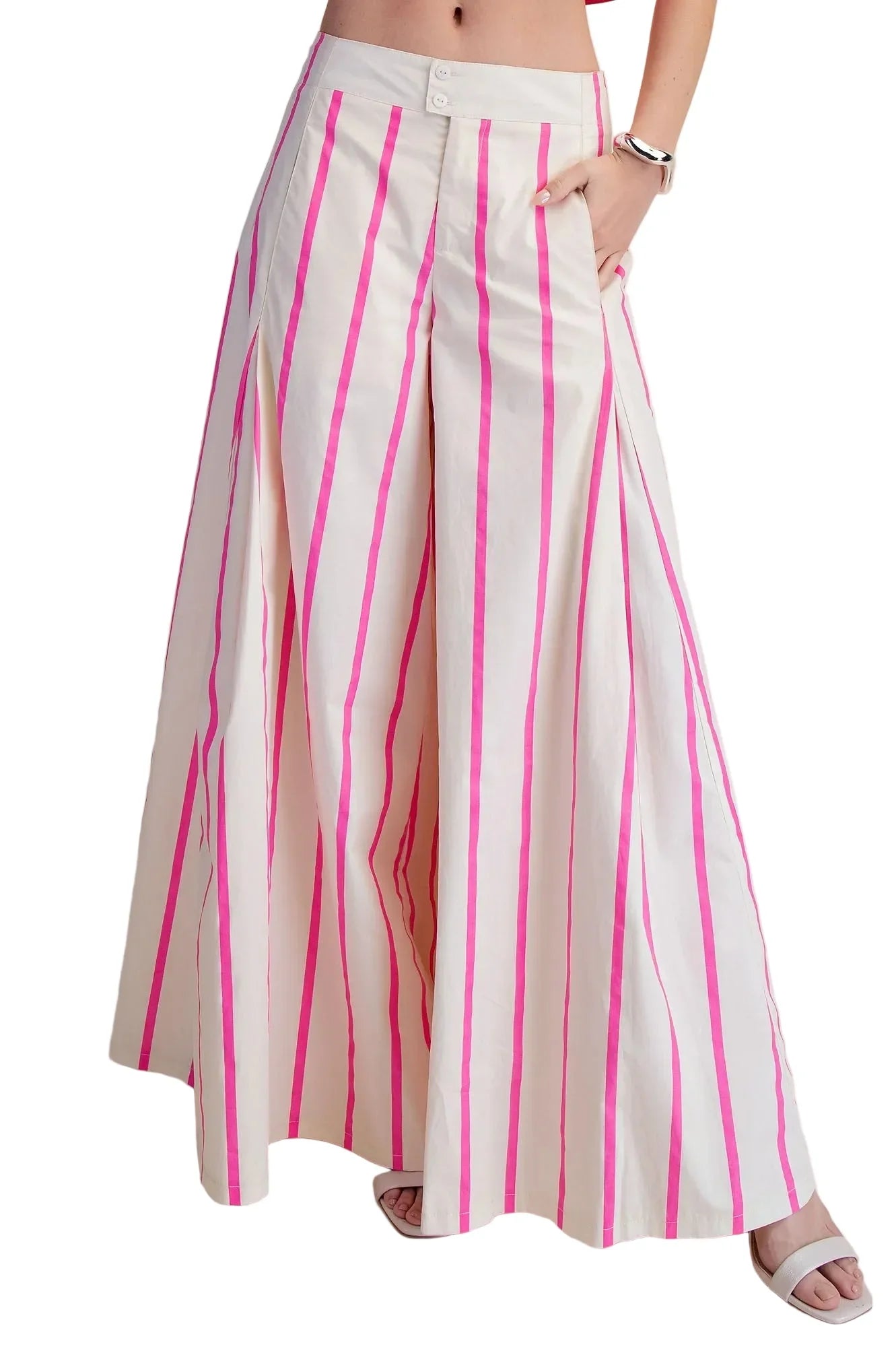 Women's Glam Hot Pink High Waist Wide-Leg Pop Color Stripe Pants P9126