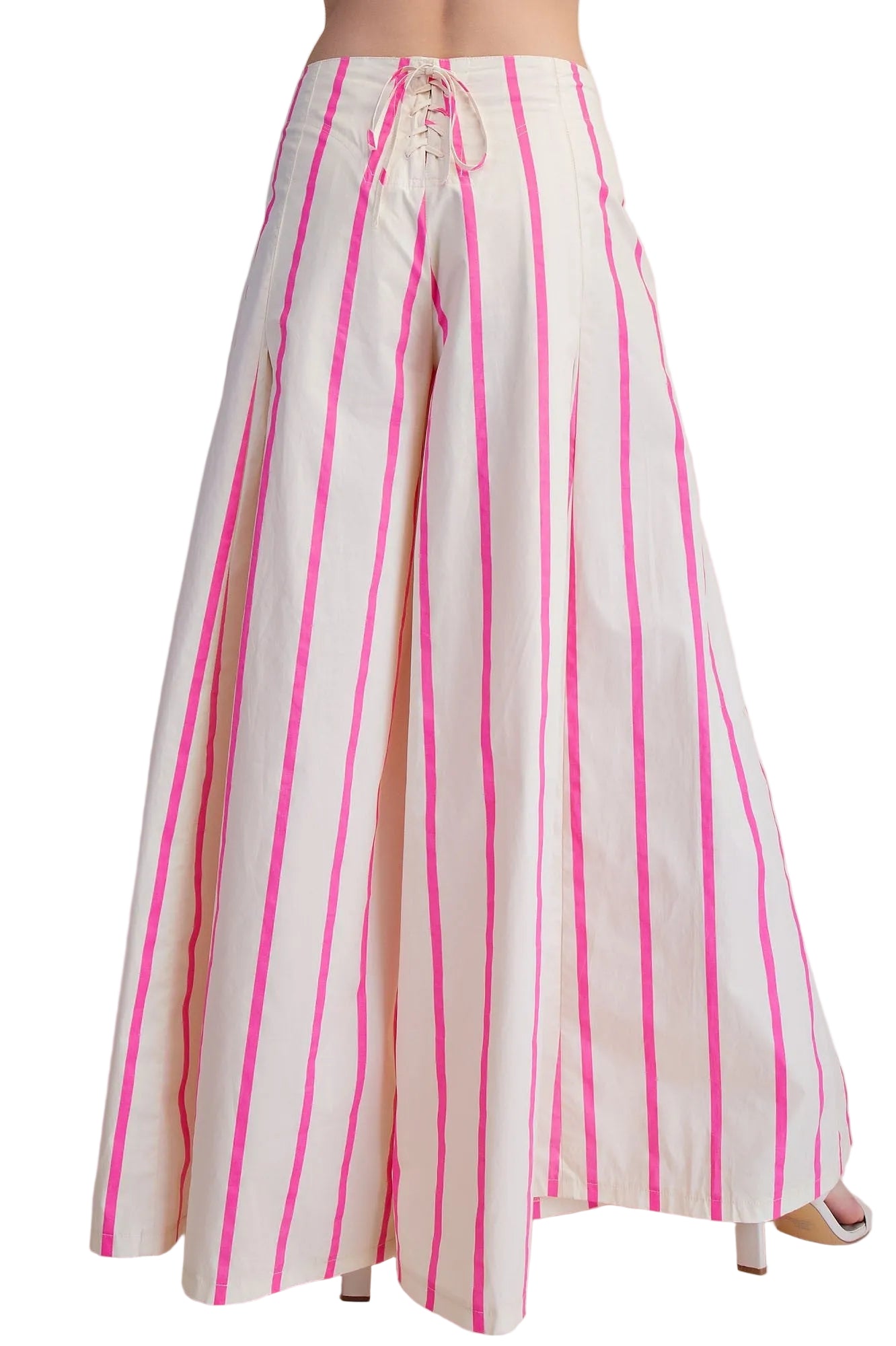 Women's Glam Hot Pink High Waist Wide-Leg Pop Color Stripe Pants P9126