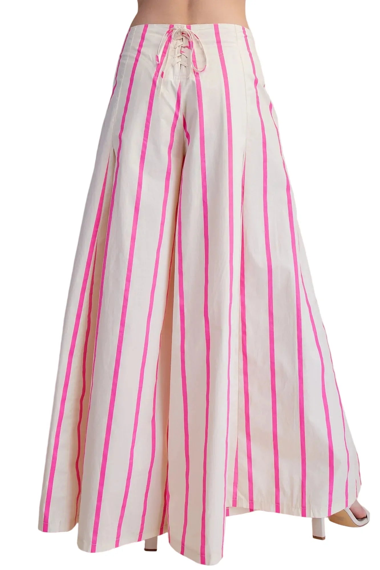 Women's Glam Hot Pink High Waist Wide-Leg Pop Color Stripe Pants P9126