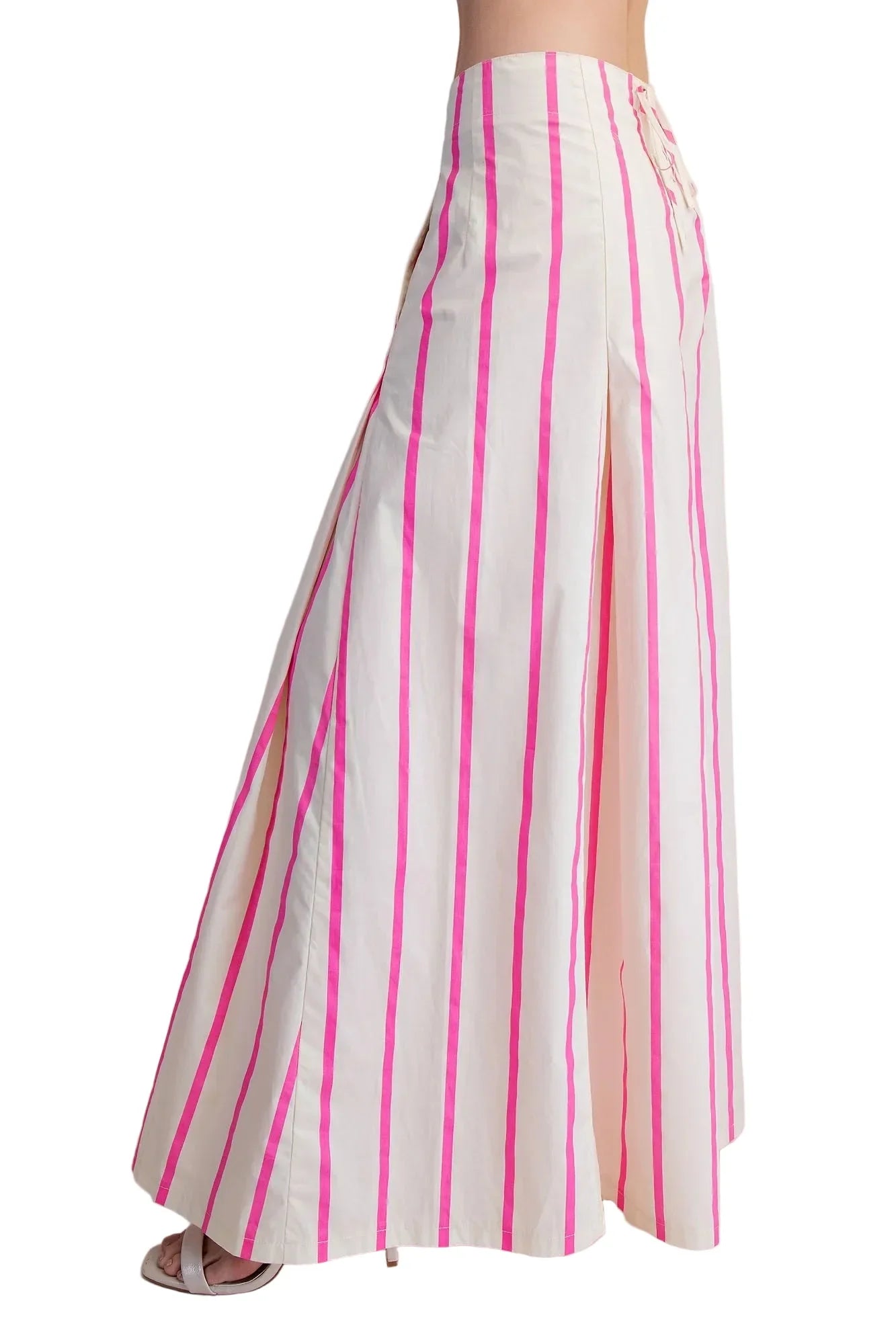 Women's Glam Hot Pink High Waist Wide-Leg Pop Color Stripe Pants P9126