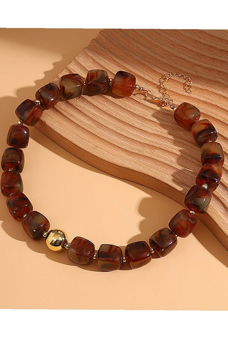 Women's Brown Resin Bead Necklace