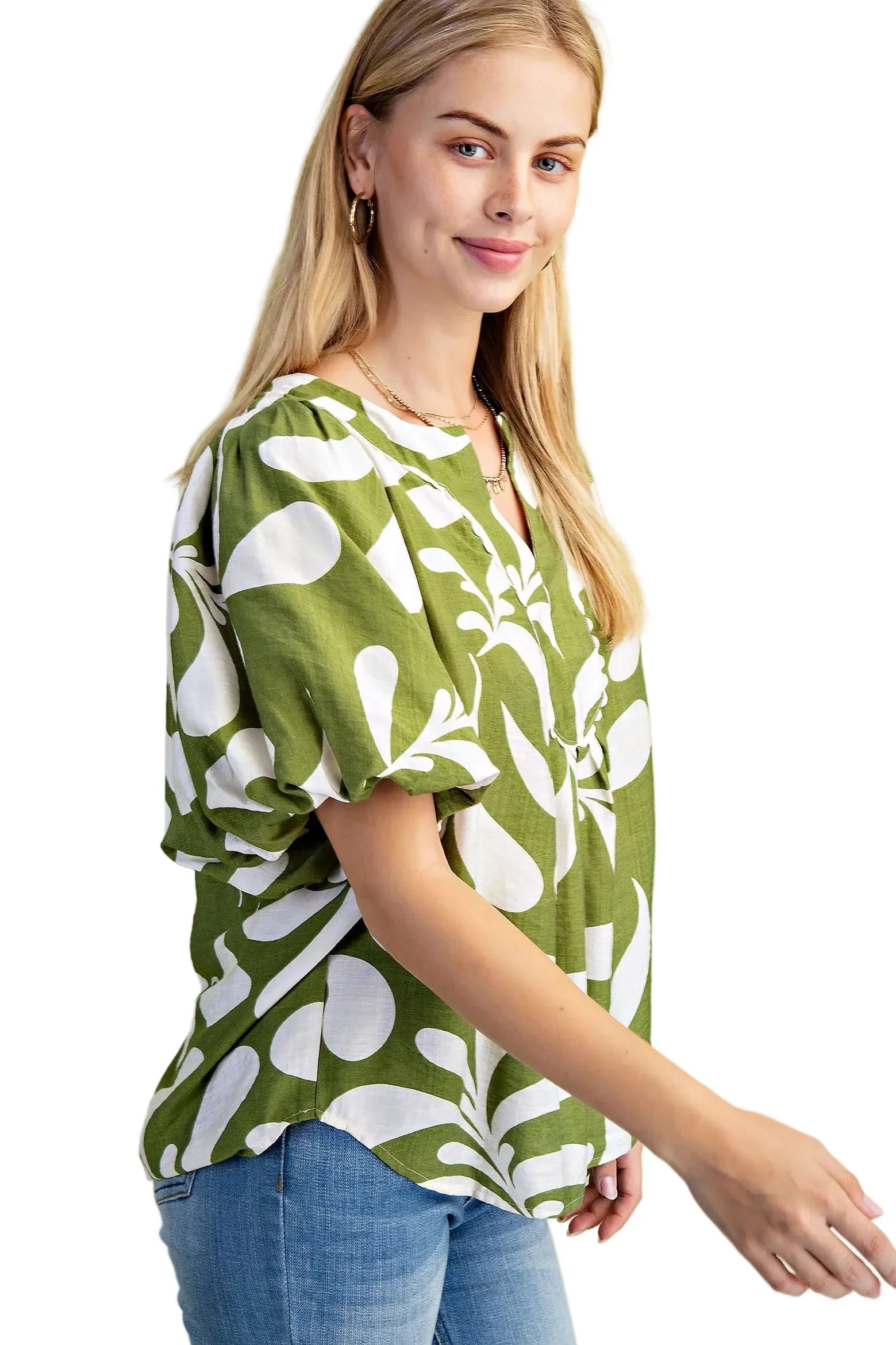 Women's Gigio Olive Or Black Mix Printed Slit Neck Top