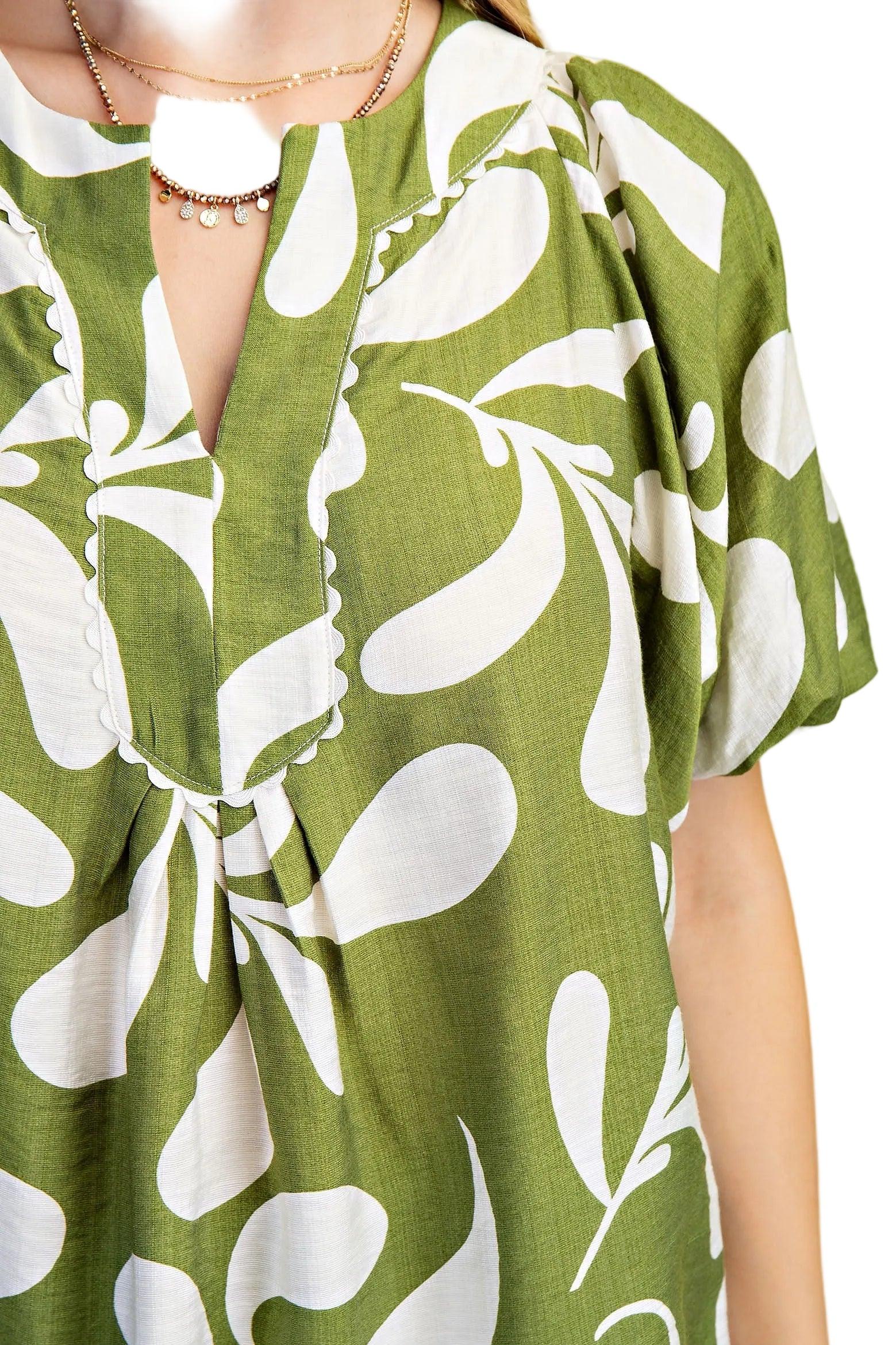Women's Gigio Olive Or Black Mix Printed Slit Neck Top