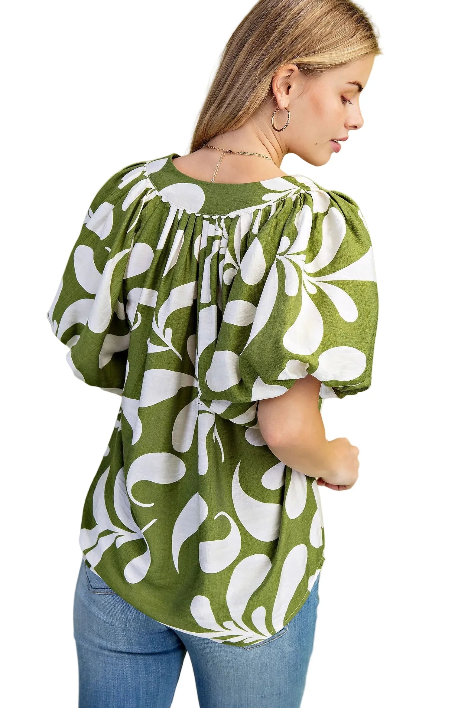 Women's Gigio Olive Or Black Mix Printed Slit Neck Top