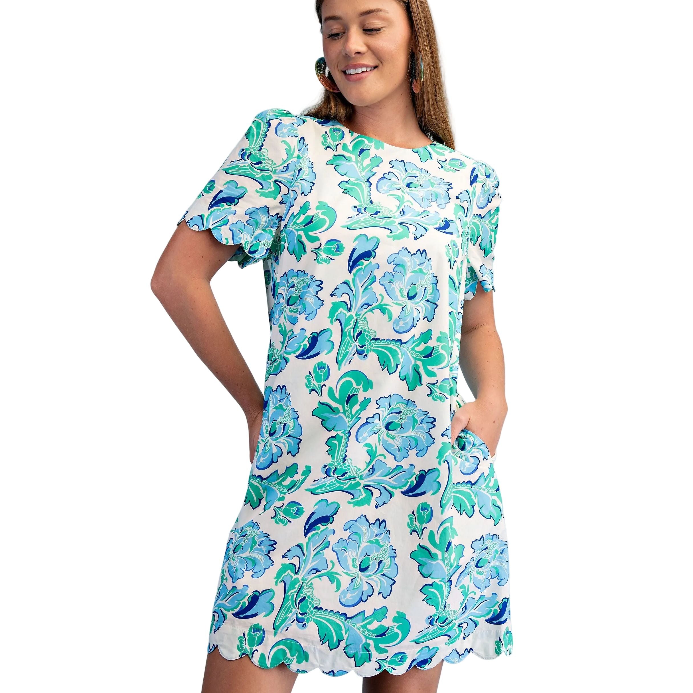 round neck mini dress Women's Aqua Mix Printed Round Neck Mini Dress TY1228 L
