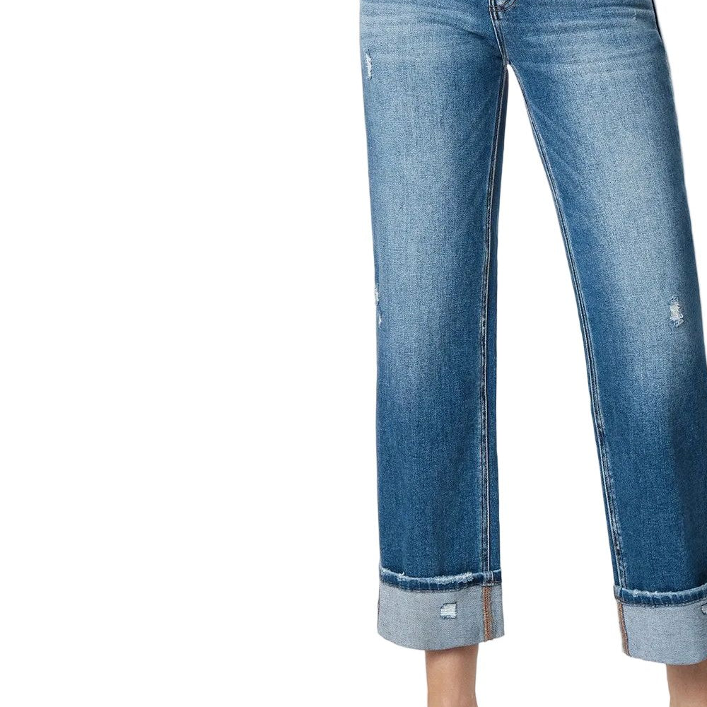 Women's Flying Monkey High Rise Medium Dark Wash Cuffed Slim Wide Jeans F5992