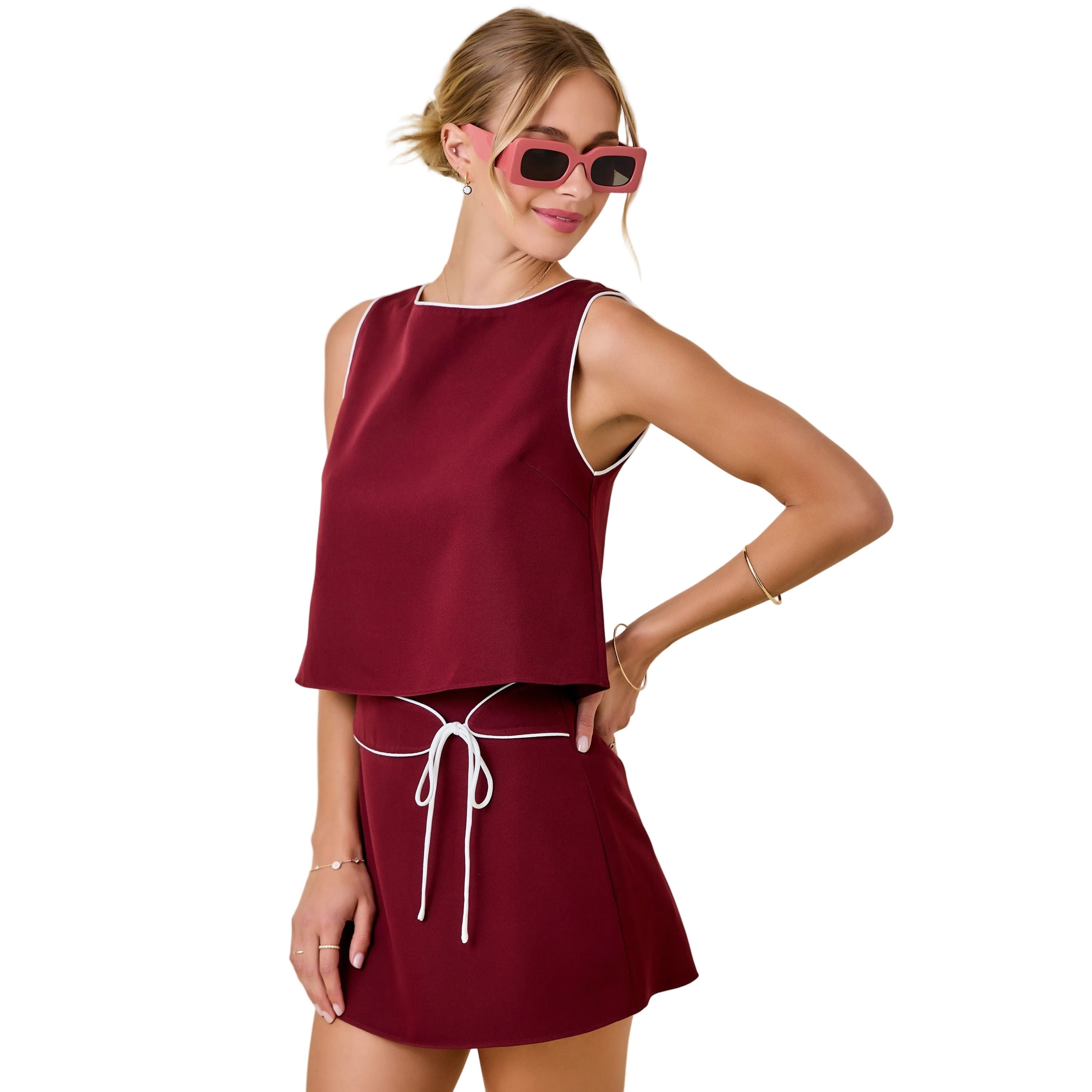 Women's Sleeveless Crew Neck Top With Contrast Binding Details A4701