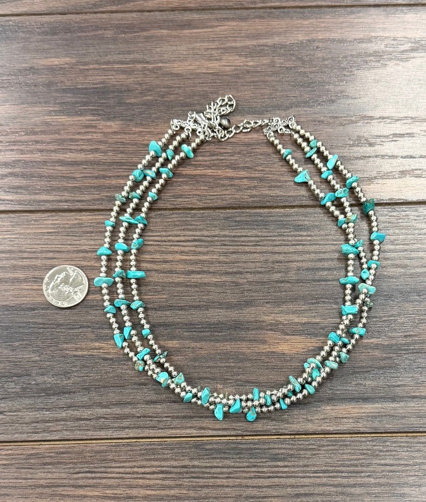 Women's Isac Silver Western Bead, Turquoise Strand Necklace 739786
