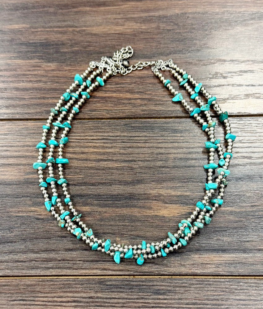 Women's Isac Silver Western Bead, Turquoise Strand Necklace 739786