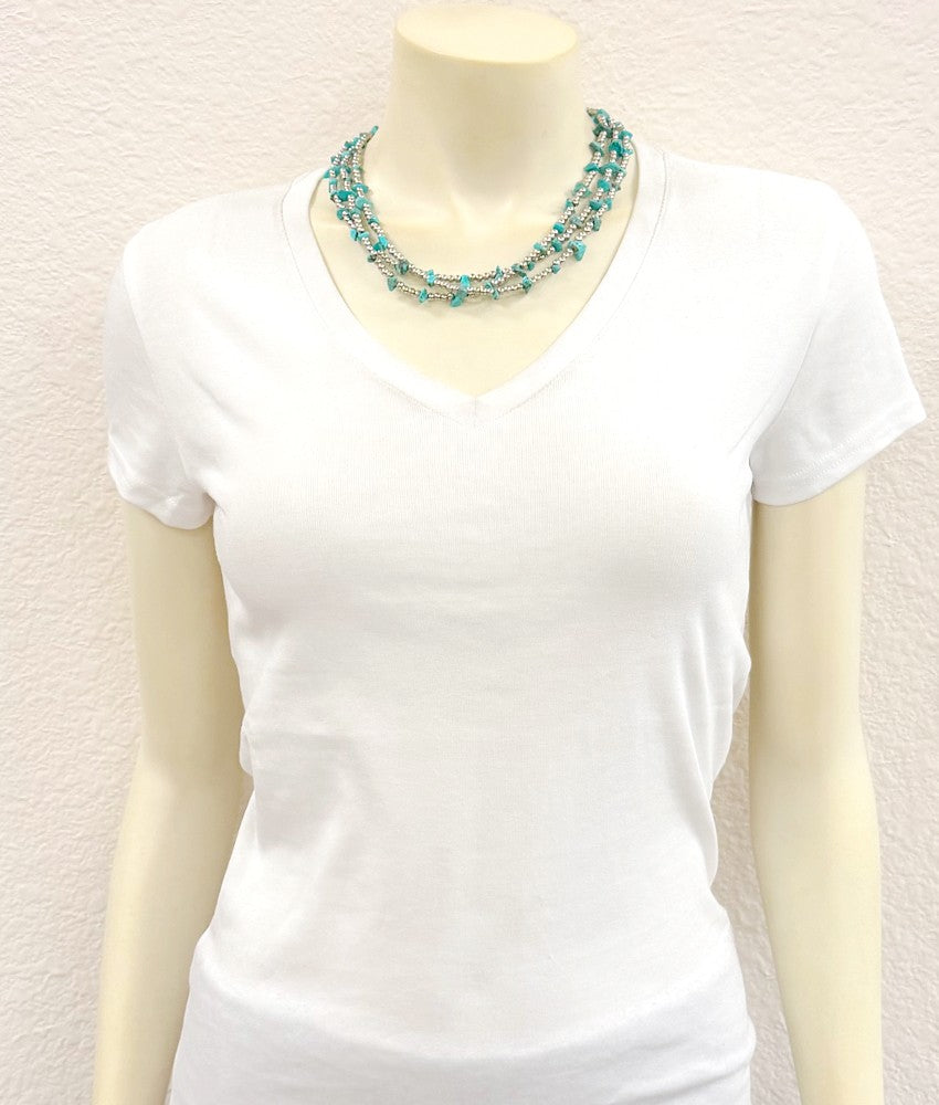 Women's Isac Silver Western Bead, Turquoise Strand Necklace 739786