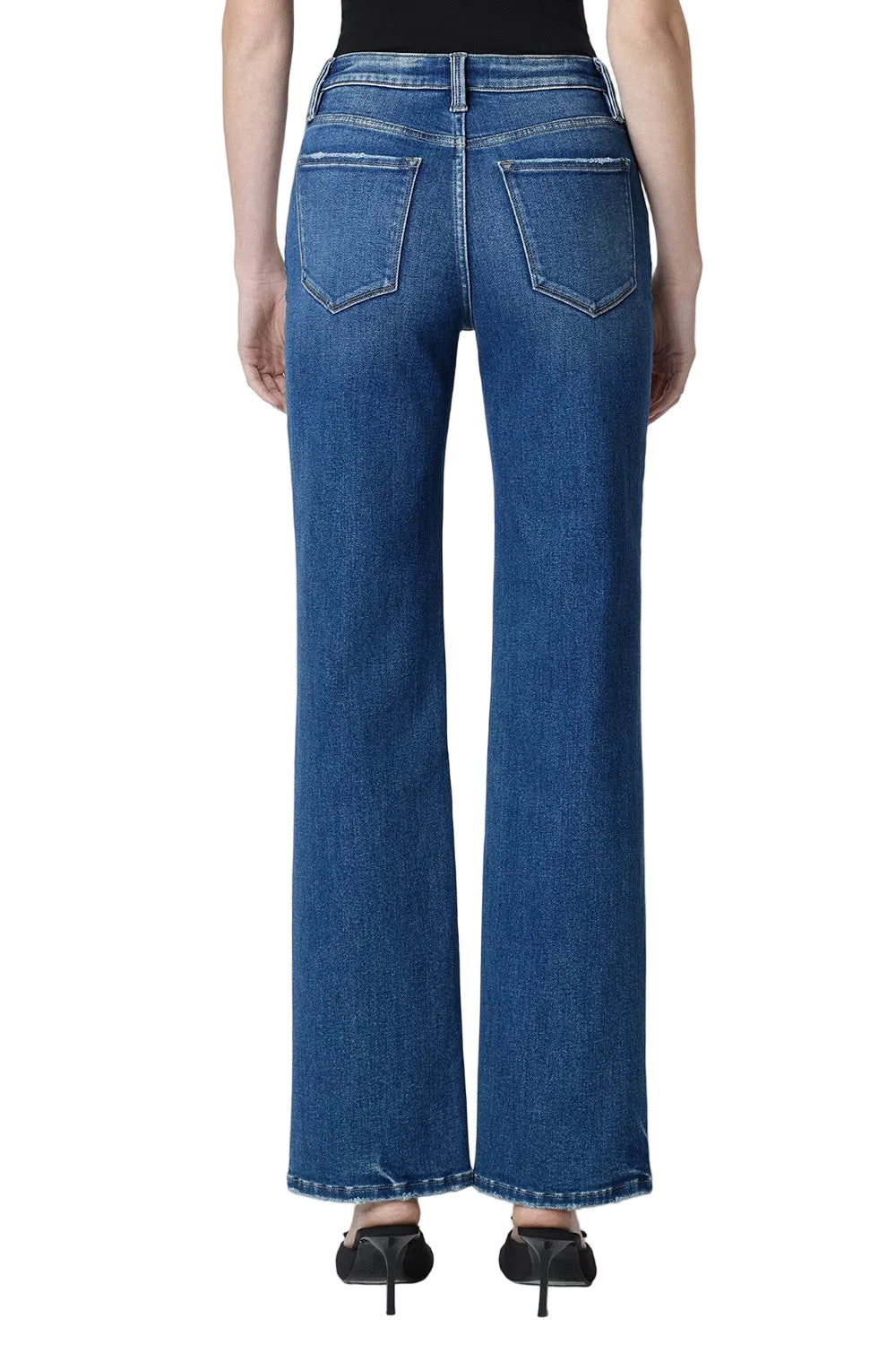 Loververt Women's Lush High Rise Full Length Dark Wash Slim Wide Jeans