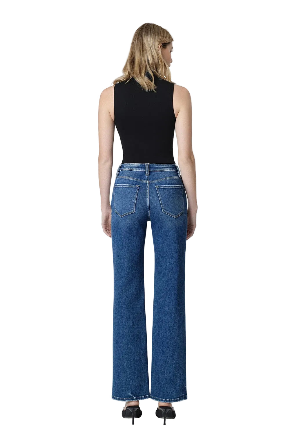 Loververt Women's Lush High Rise Full Length Dark Wash Slim Wide Jeans