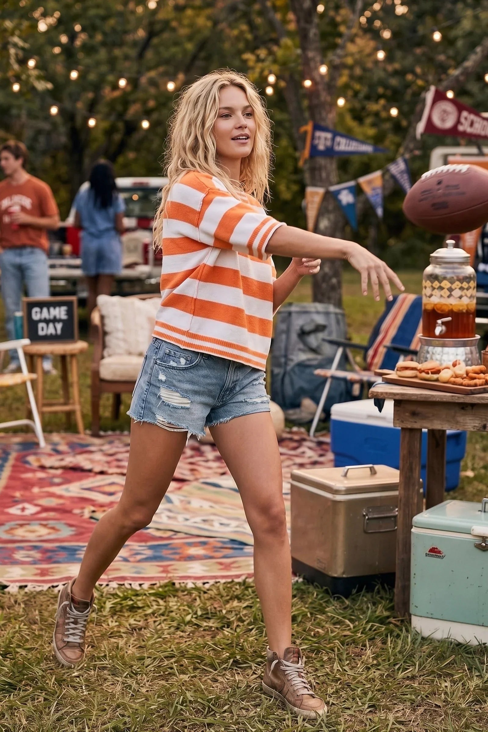 Women's Orange And White Gameday Stripe Knit Oversized Top SNS2332-ORG/WH