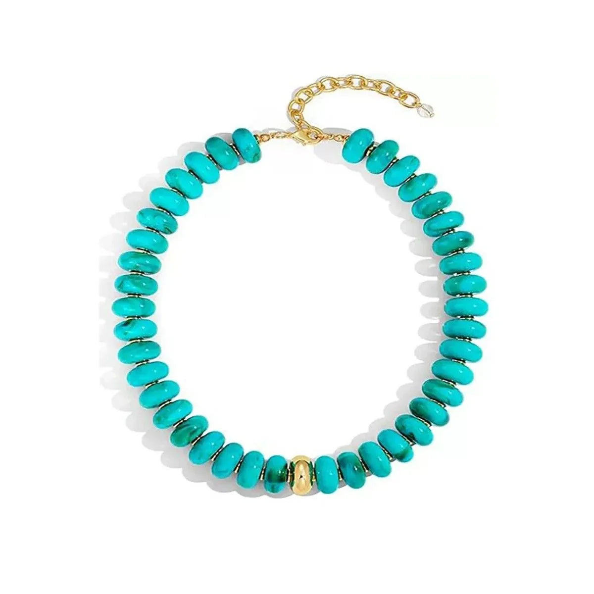 Women's Teal Resin Beaded Stackable Chain Necklace W162730