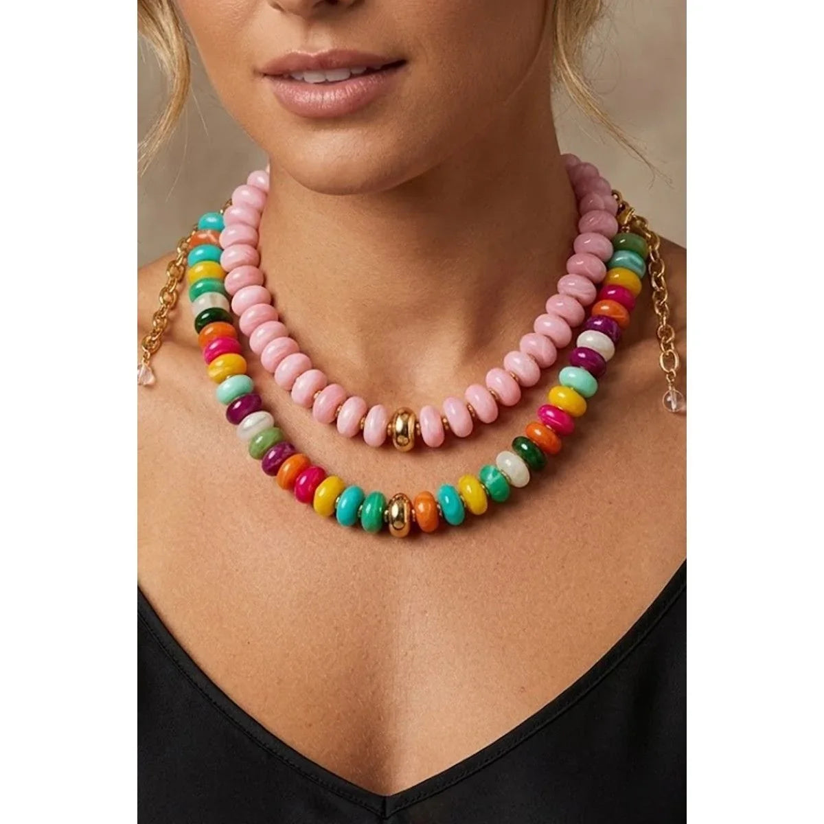 Women's Multi Color Resin Beaded Stackable Chain Necklace W162730