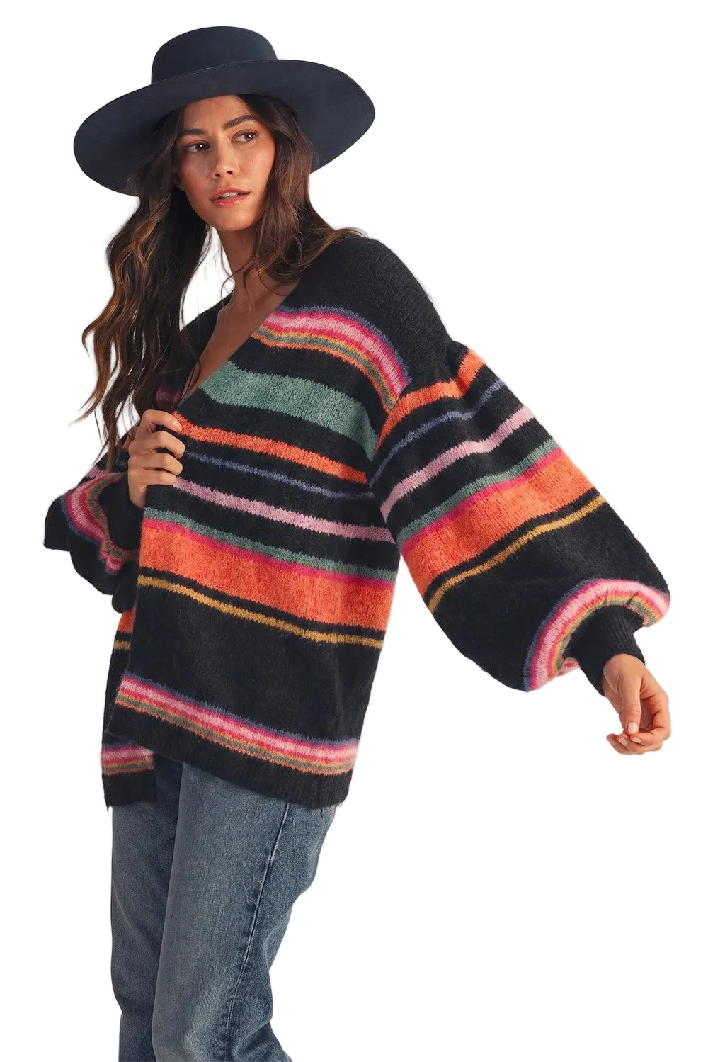 Women's Sunset Carnival Stripe Cozy Relaxed Cardigan