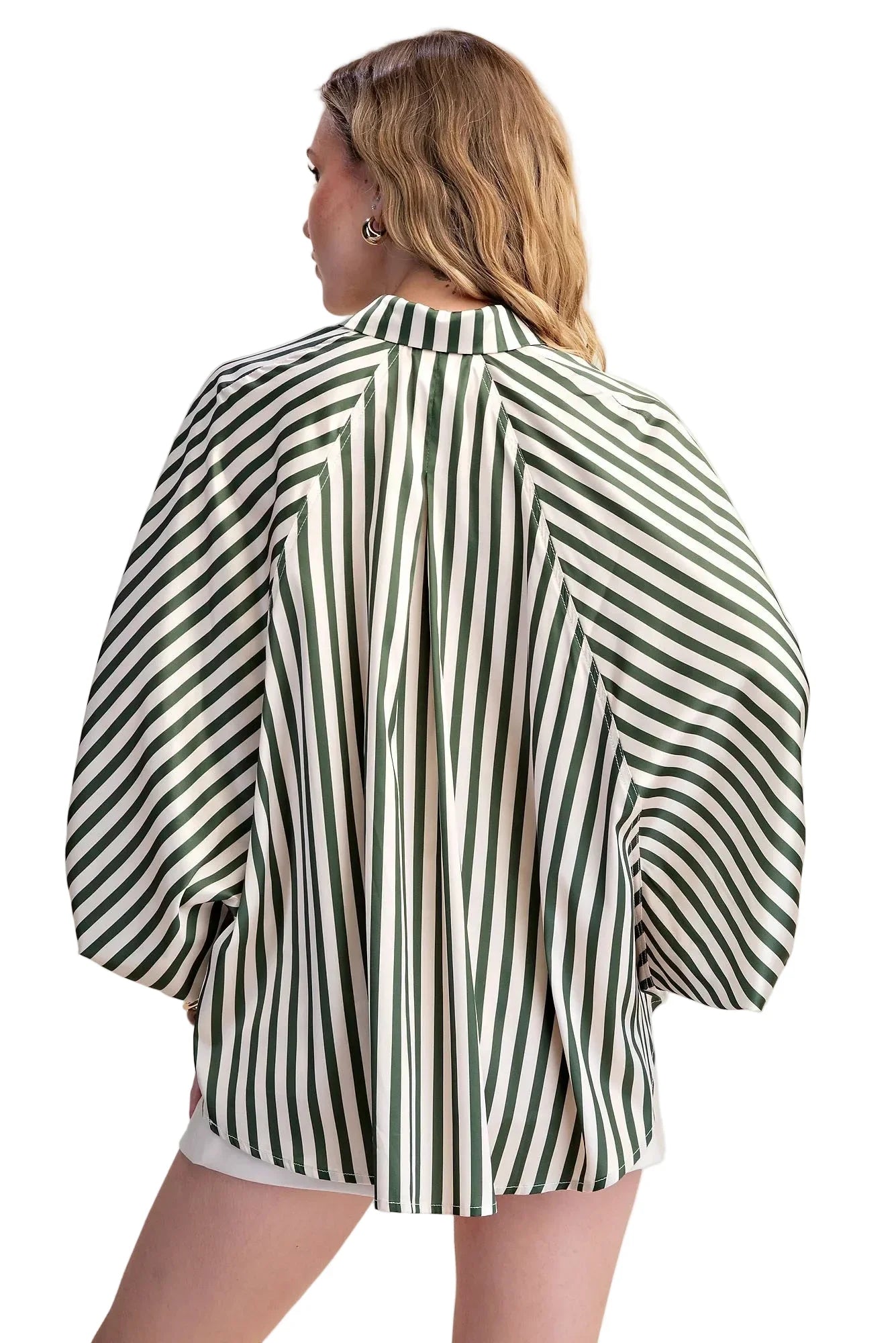 Glam Women's Stripe Wide Puff Sleeve Button Down Shirt