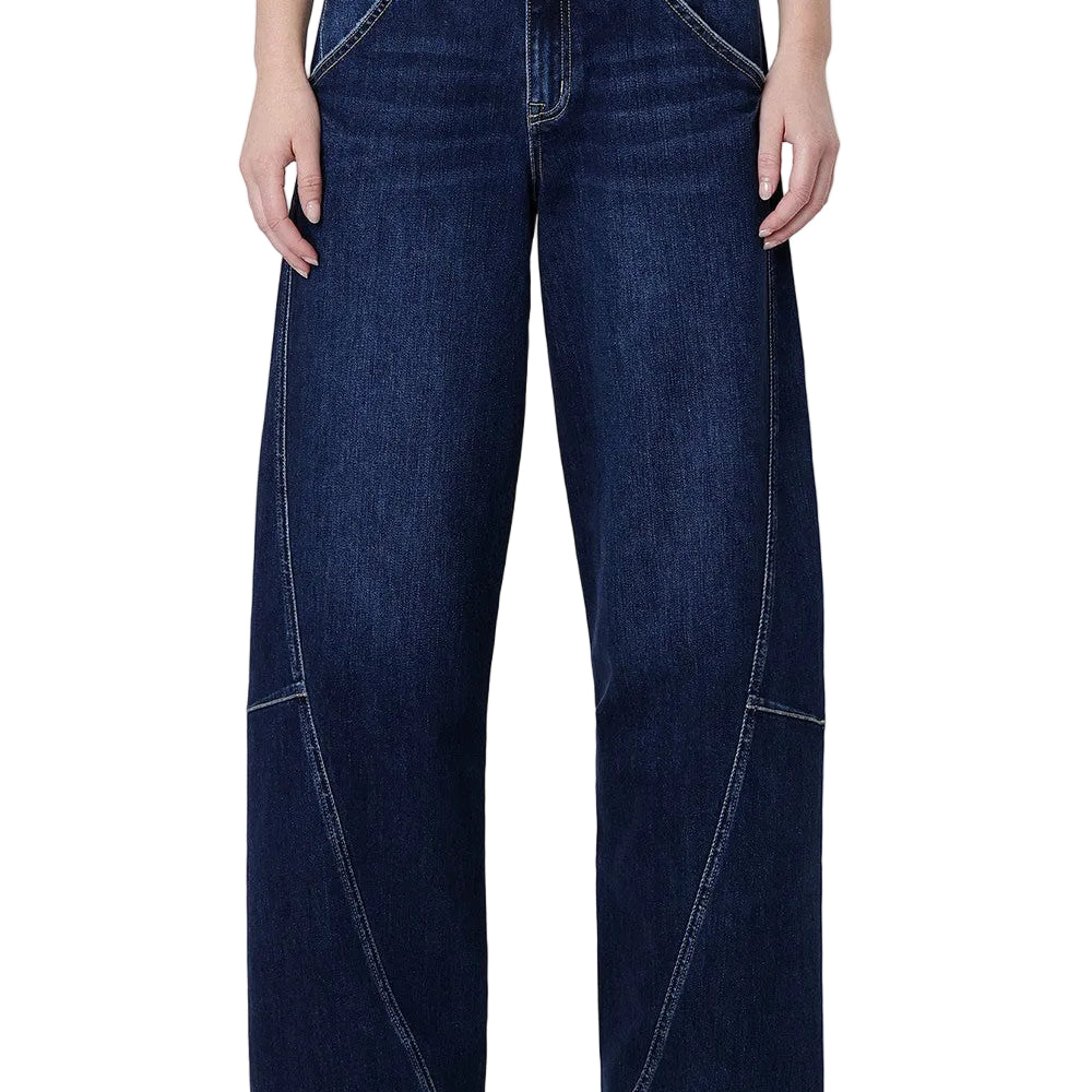 Flying Monkey Women's High Rise Back Flap Pocket Twist Seam Wide Barrel Jeans