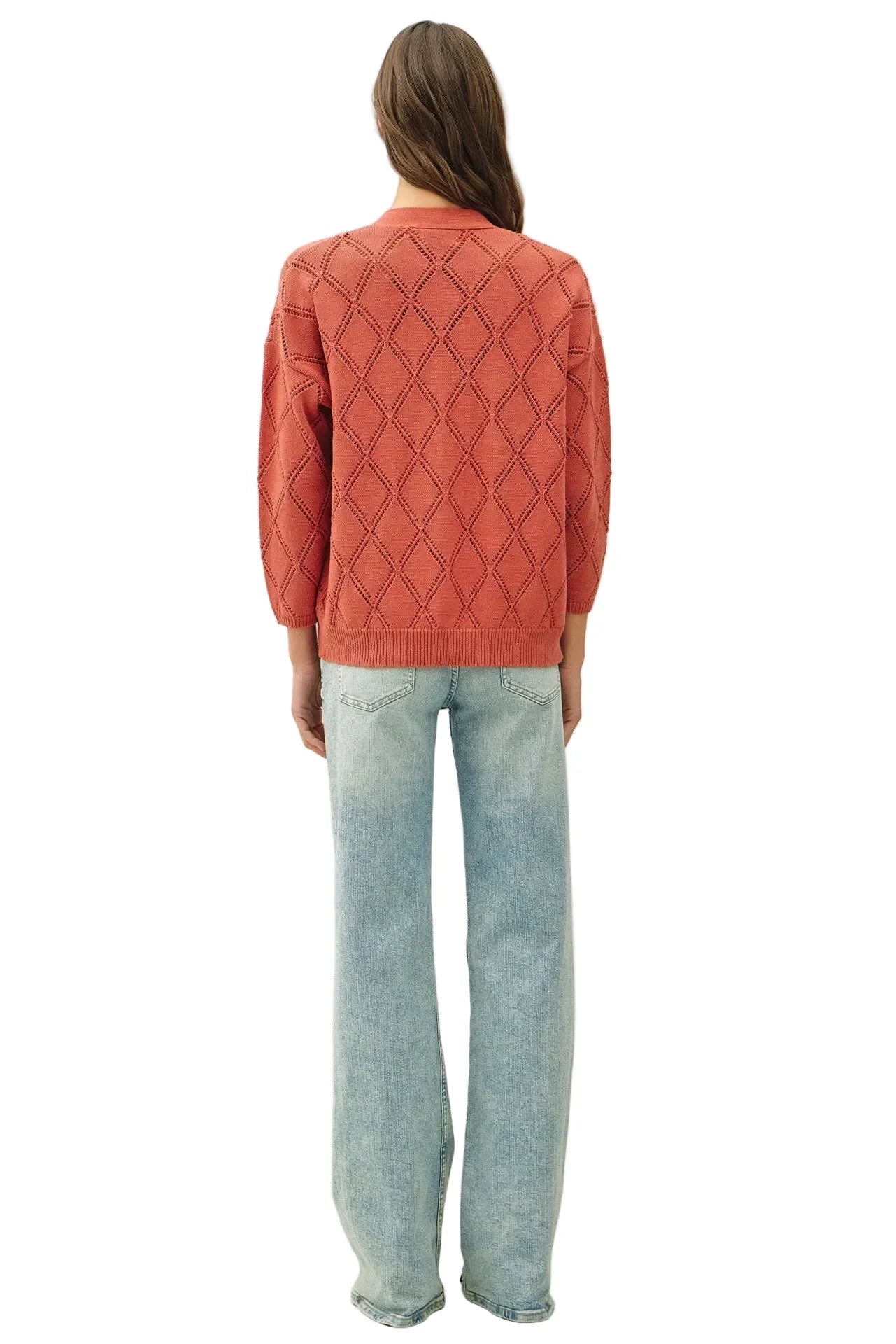 Women's Be Cool Terracotta Pointelle Knit Open Front Cardigan
