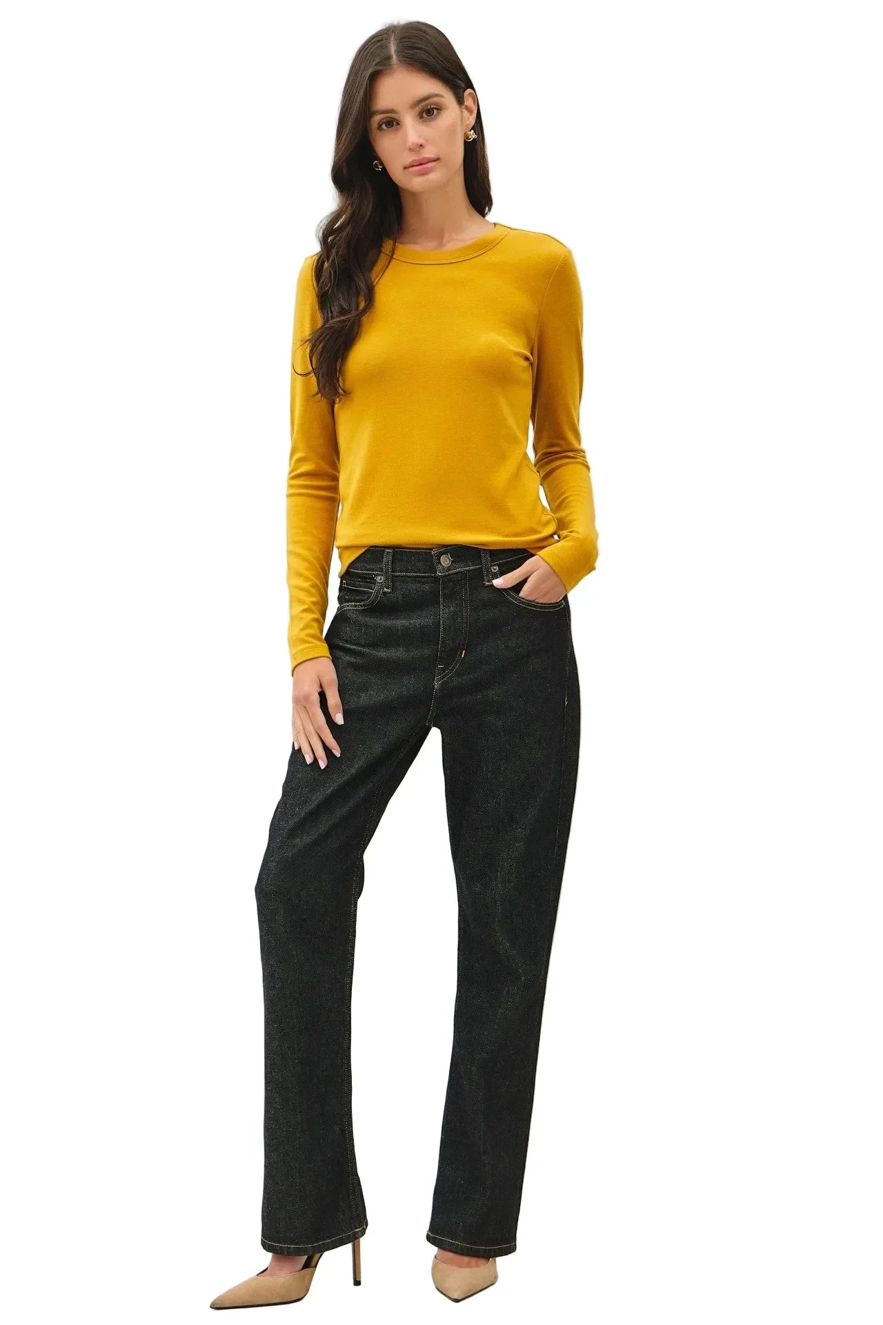 Women's Round Neck Long Sleeve Knit Top 19130