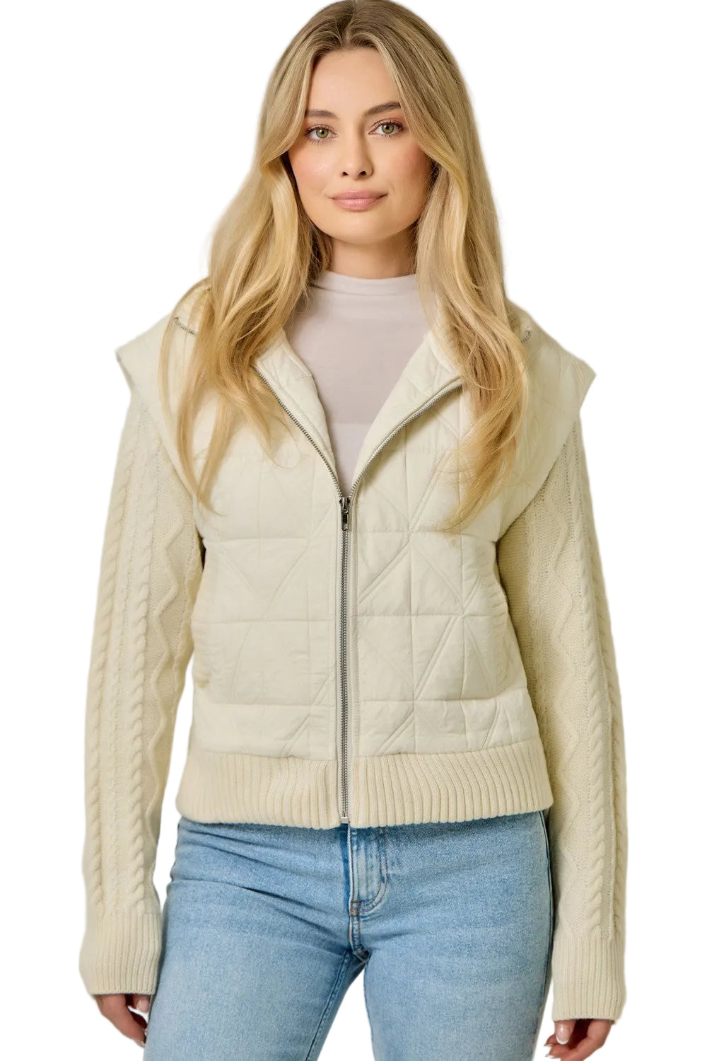 Mystree Women's Ivory Mixed Media Jacket
