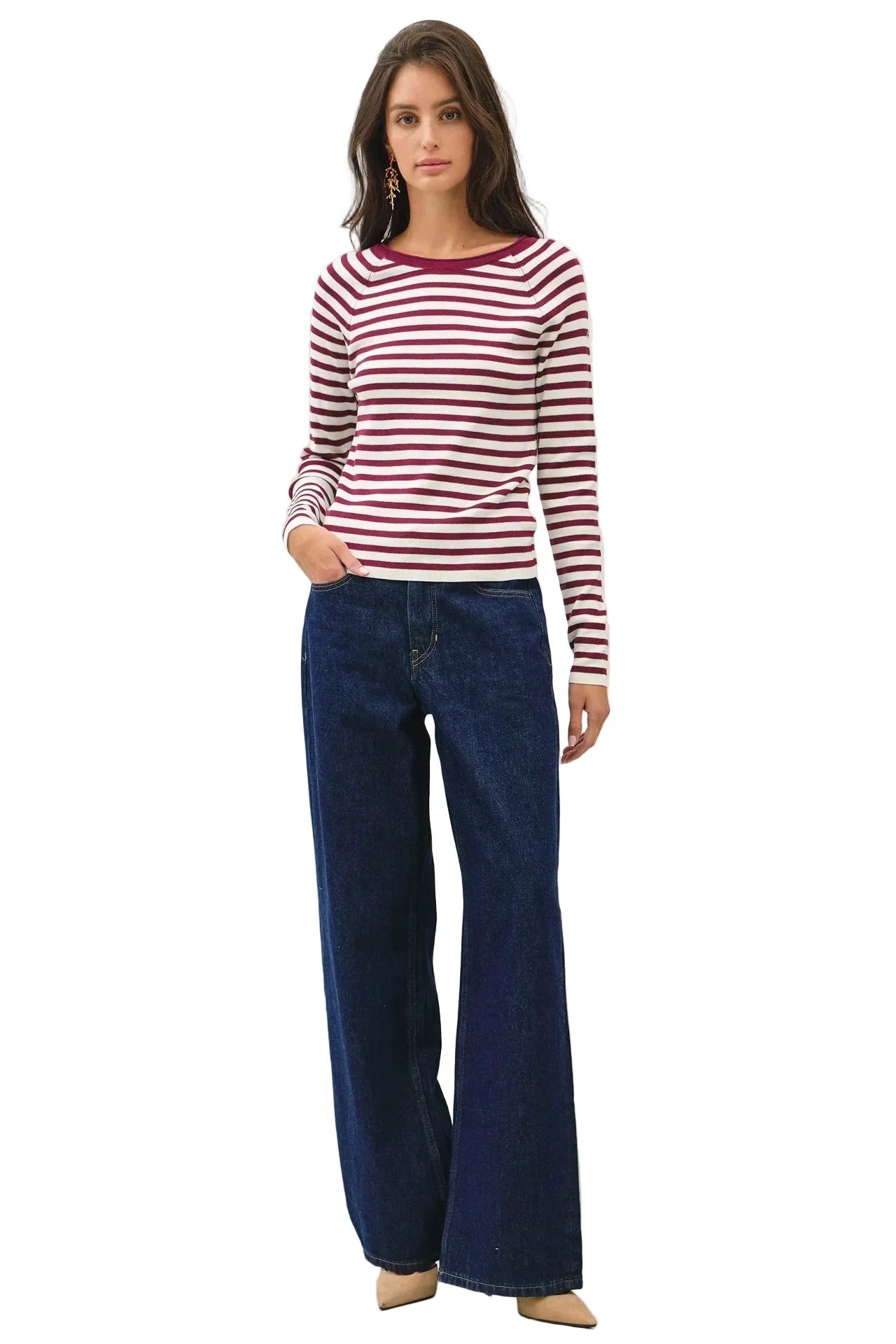 Women's Striped SLim Fit Raglan Sleeve Sweater 65720