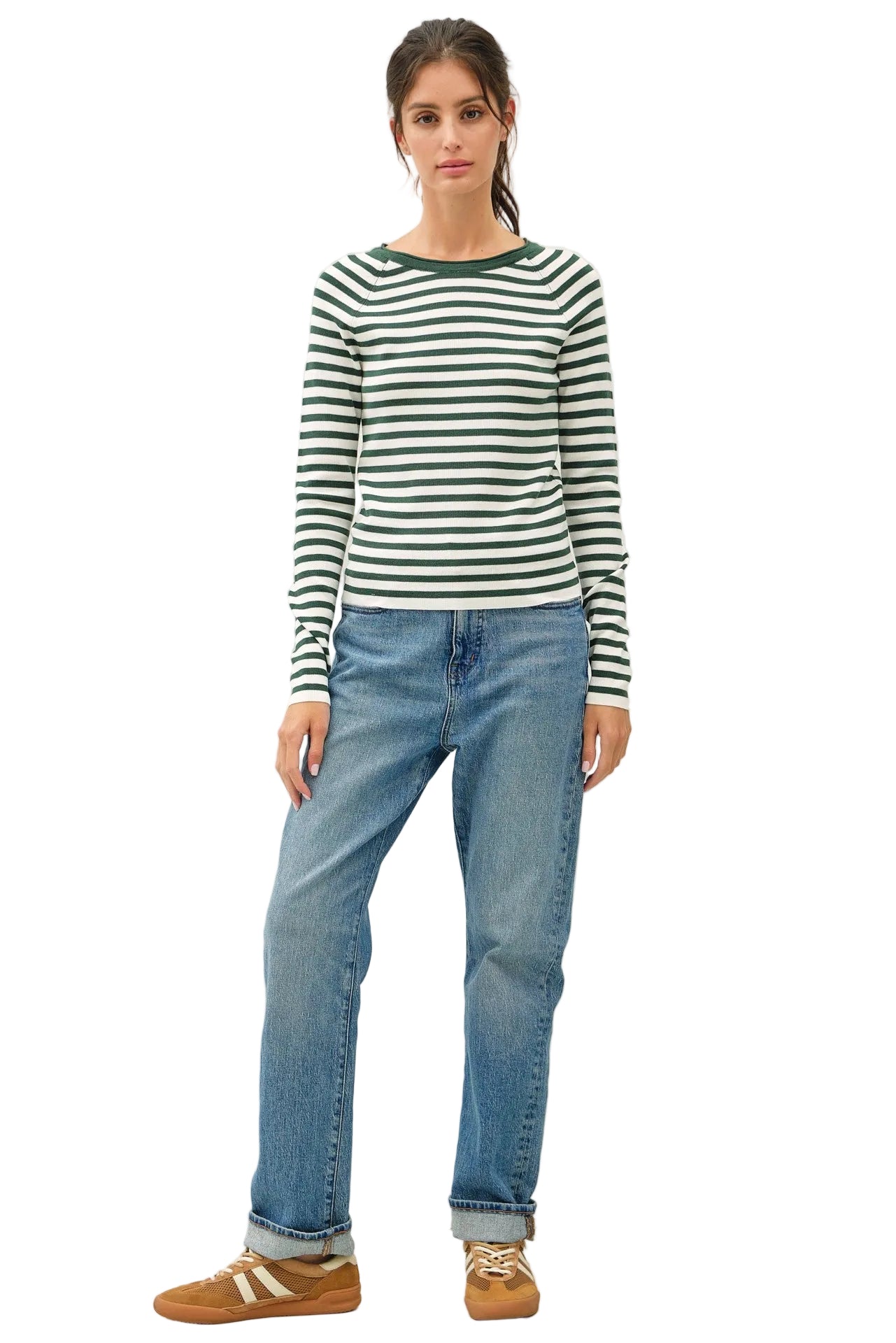 Women's Striped SLim Fit Raglan Sleeve Sweater 65720