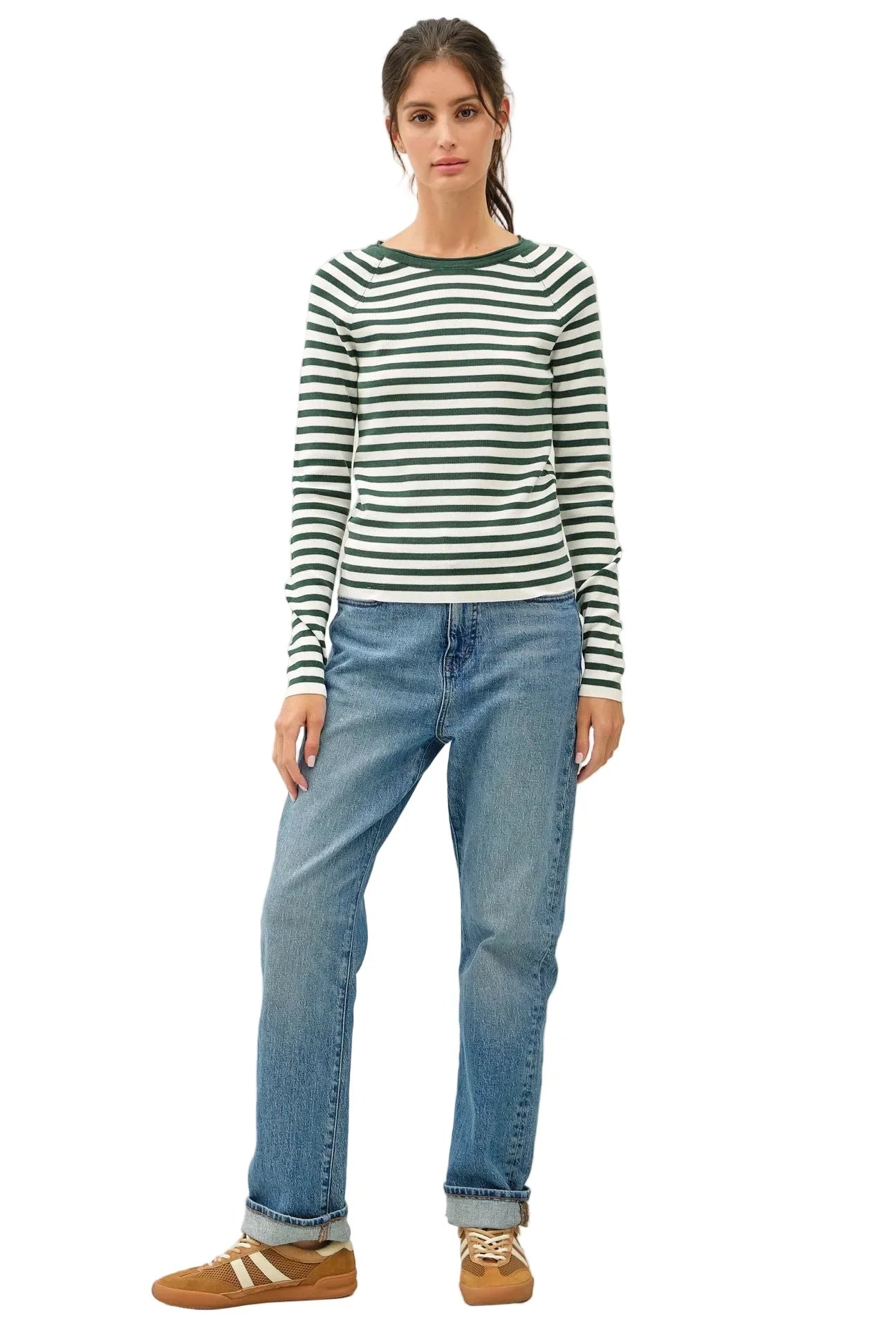 Women's Striped SLim Fit Raglan Sleeve Sweater 65720