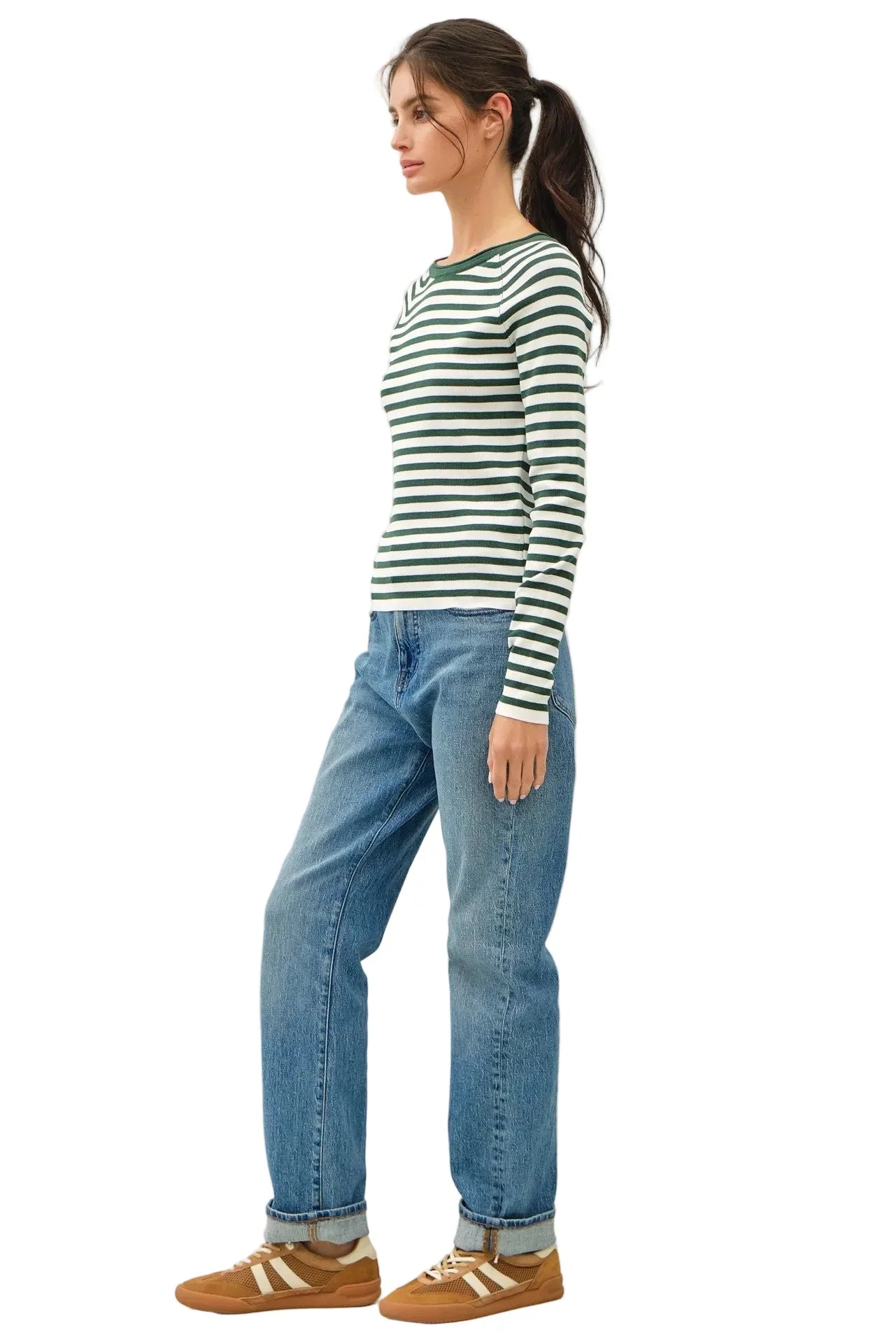 Women's Striped SLim Fit Raglan Sleeve Sweater 65720