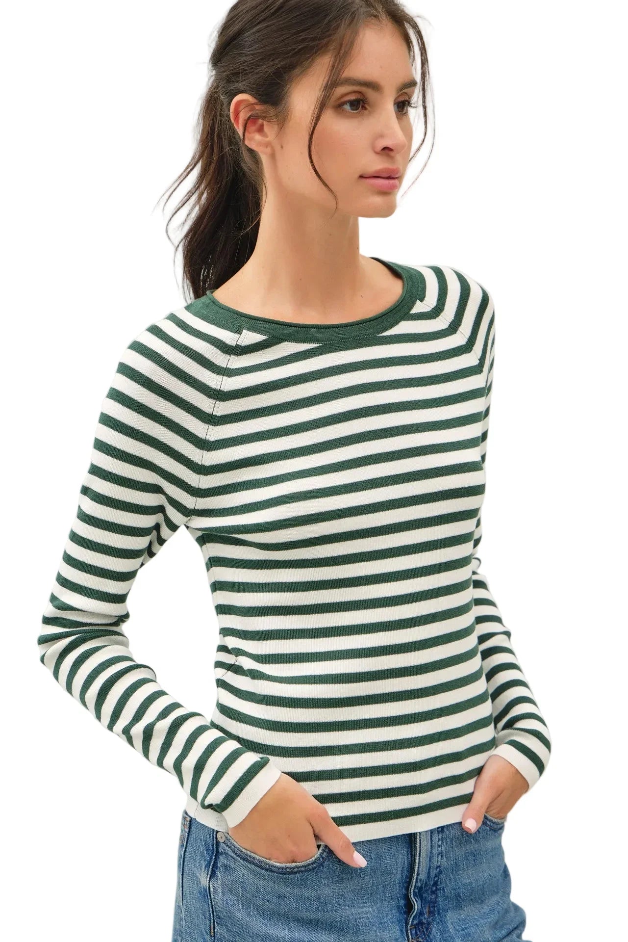 Women's Striped SLim Fit Raglan Sleeve Sweater 65720