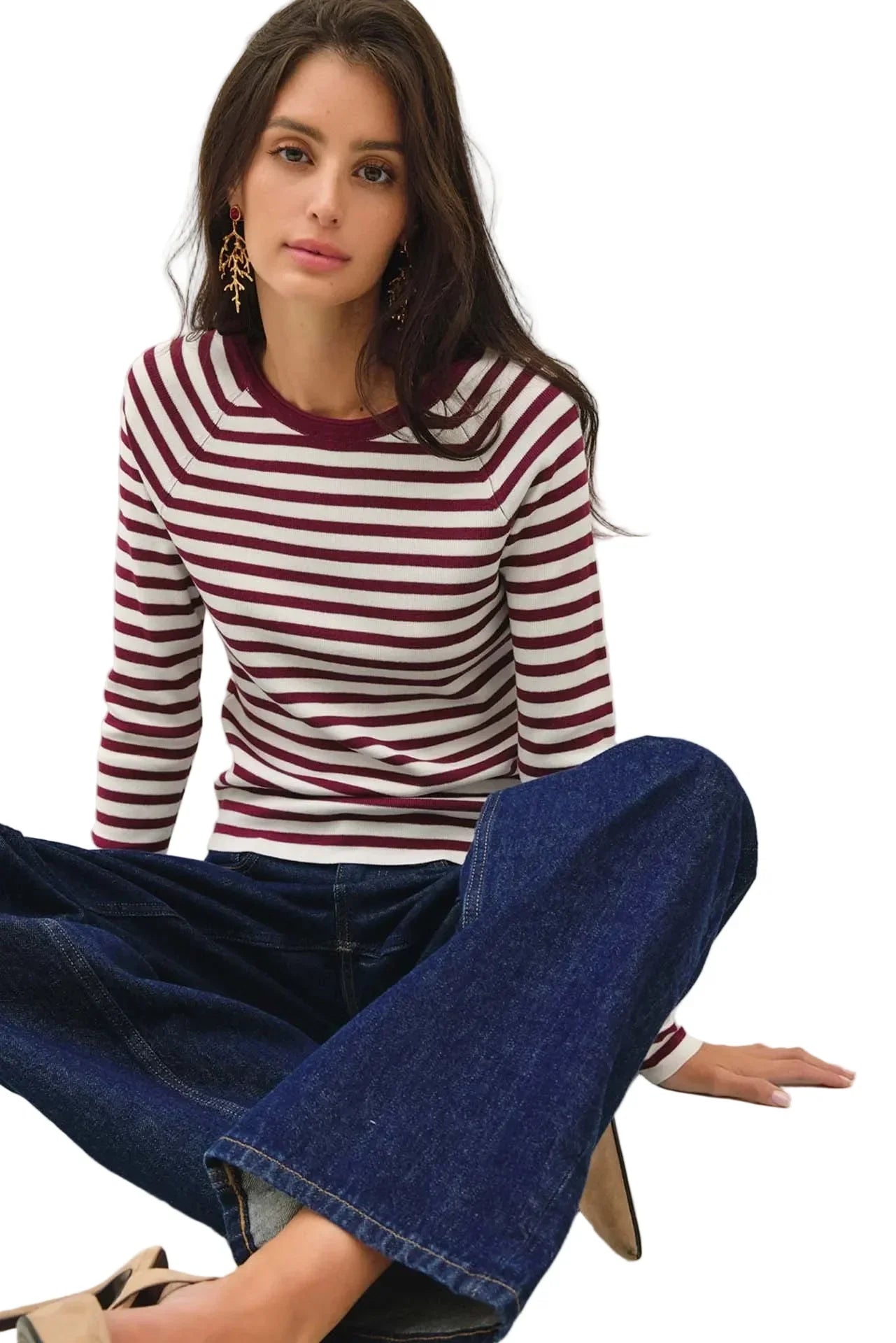 Women's Striped SLim Fit Raglan Sleeve Sweater 65720