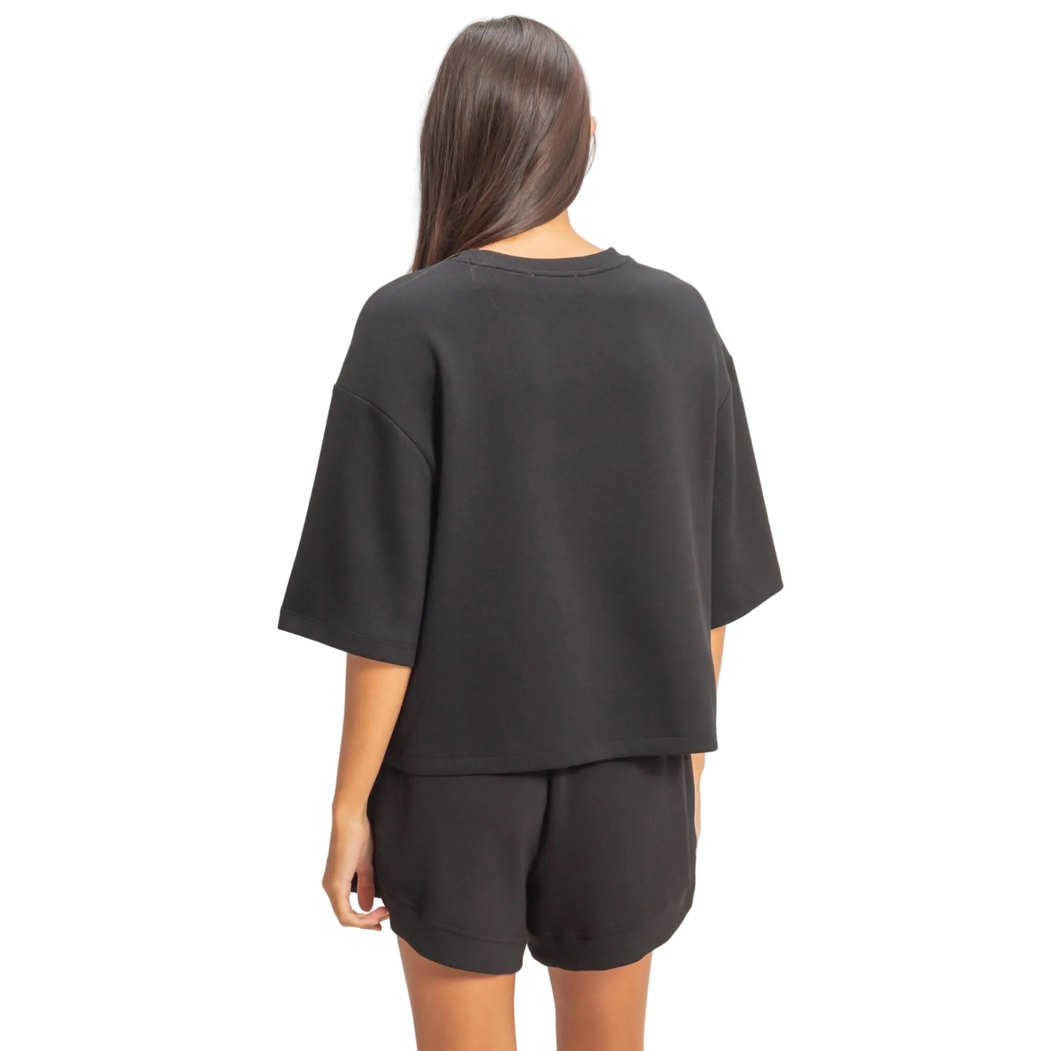 Women's Black Scuba Short Sleeve Boxy Top DZ26A271-BLK-WB