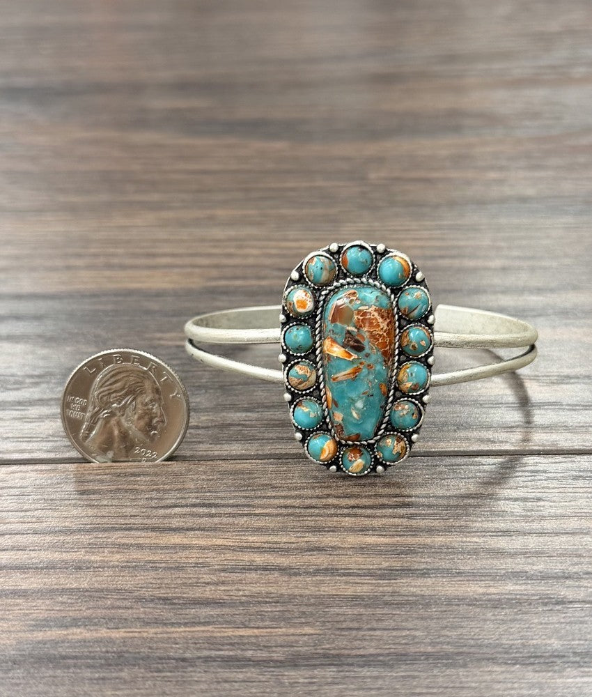 Women's Isac Silver and Turquoise 212" Western Gemstone Brass C-Cuff Bracelet