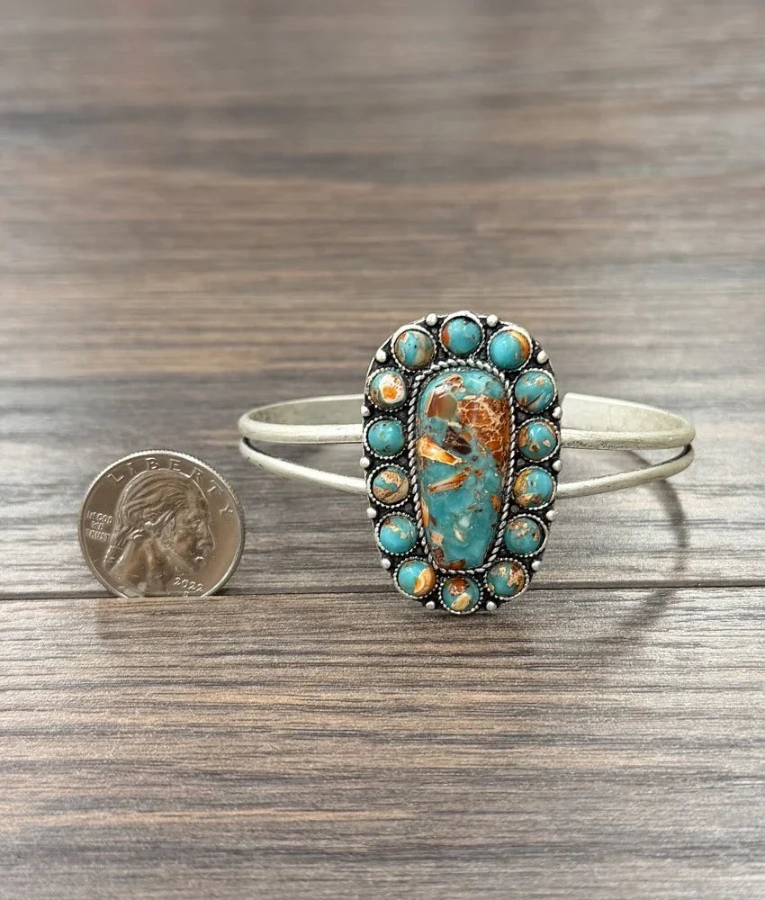 Women's Isac Silver and Turquoise 212" Western Gemstone Brass C-Cuff Bracelet