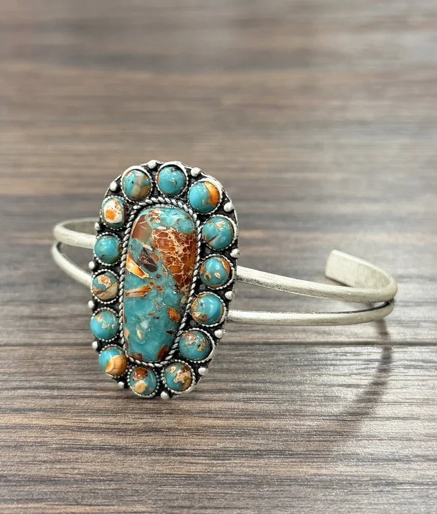 Women's Isac Silver and Turquoise 212" Western Gemstone Brass C-Cuff Bracelet