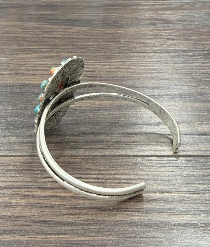 Women's Isac Silver and Turquoise 212" Western Gemstone Brass C-Cuff Bracelet