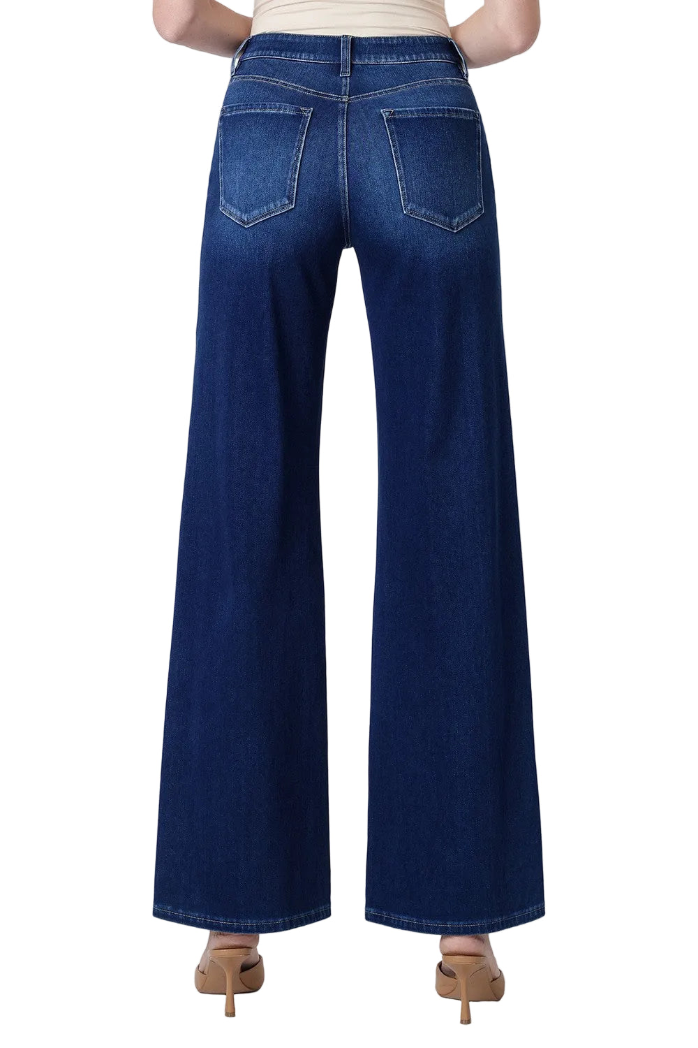 Flying Monkey Women's High Rise Full Length Dark Wash Knit Wide Jeans