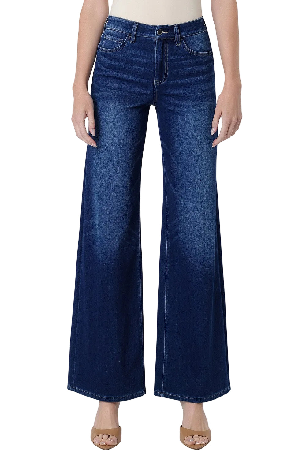 Flying Monkey Women's High Rise Full Length Dark Wash Knit Wide Jeans