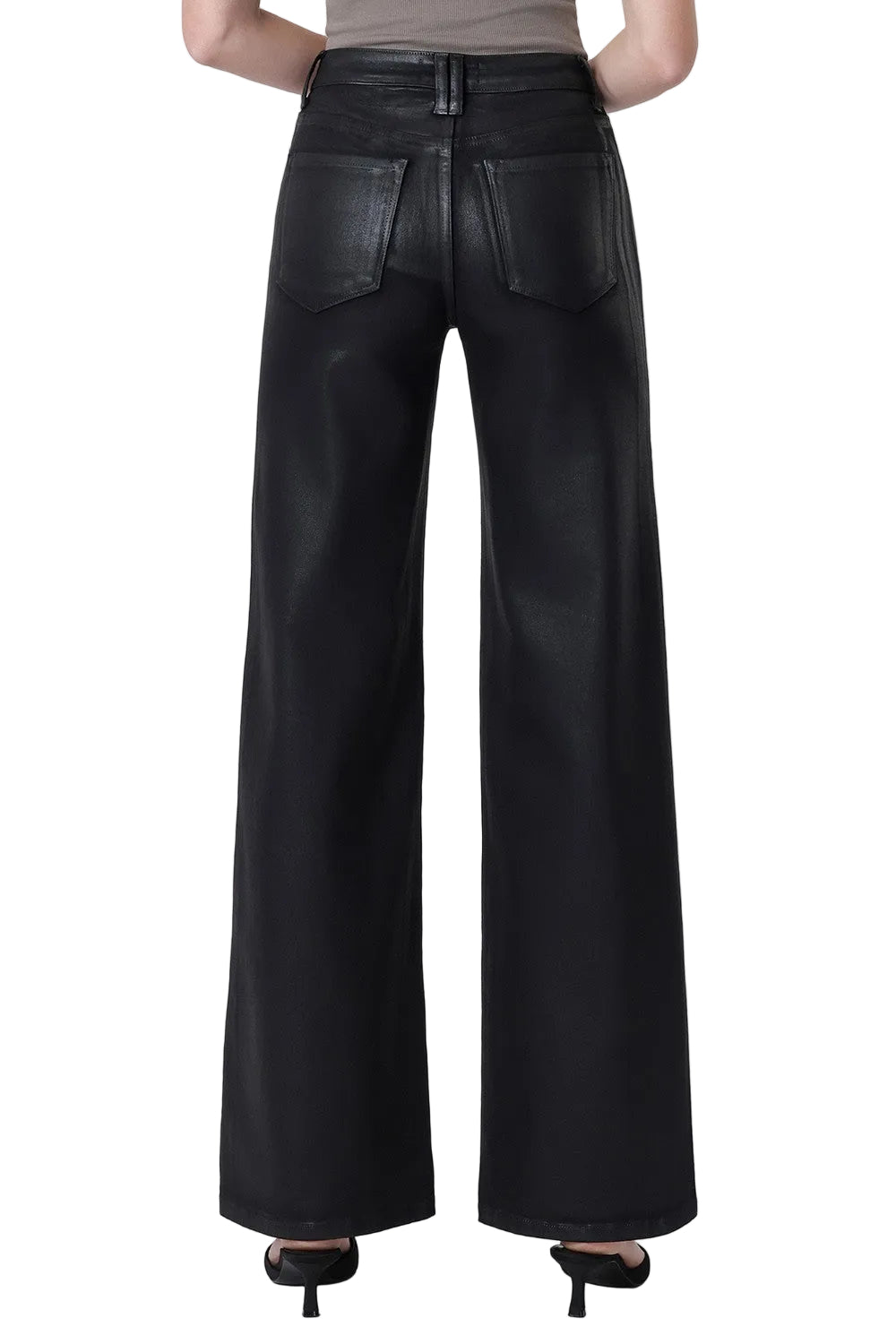 Vervet Women's High Rise Patch Pocket Black Coated Wide Leg Jeans