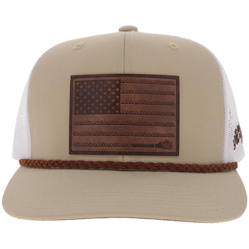 Men's Hooey Tan and White "Liberty Roper" with Leather Patch Cap 2610T-TNWH