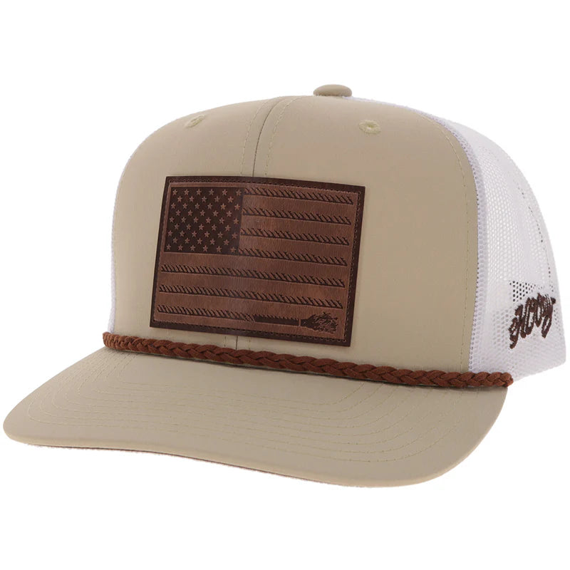Men's Hooey Tan and White "Liberty Roper" with Leather Patch Cap 2610T-TNWH