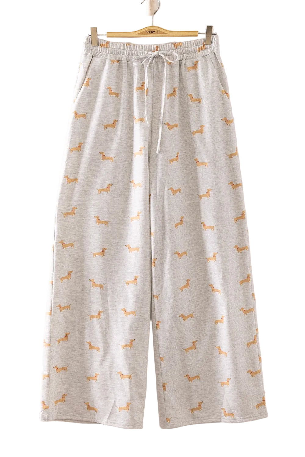 Very J Women's Gray Dachshund Print Sweatshirt and Wide Leg Pants Set