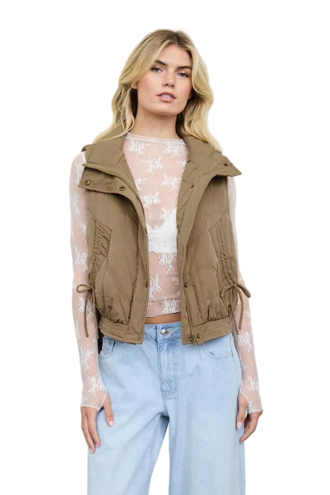 Blu Pepper Women's Mocha Wave Quilted Snap-Front Stand Collar Vest