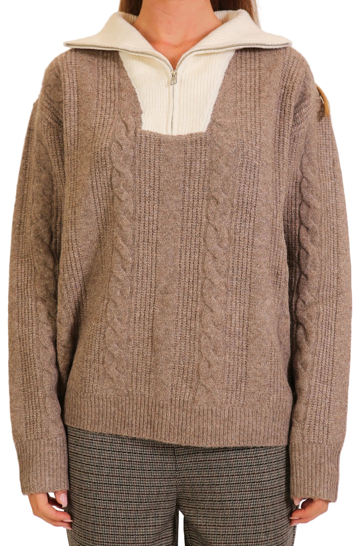 Women's Mocha/Ivory Aspen Lodge Cable Knit Sweater