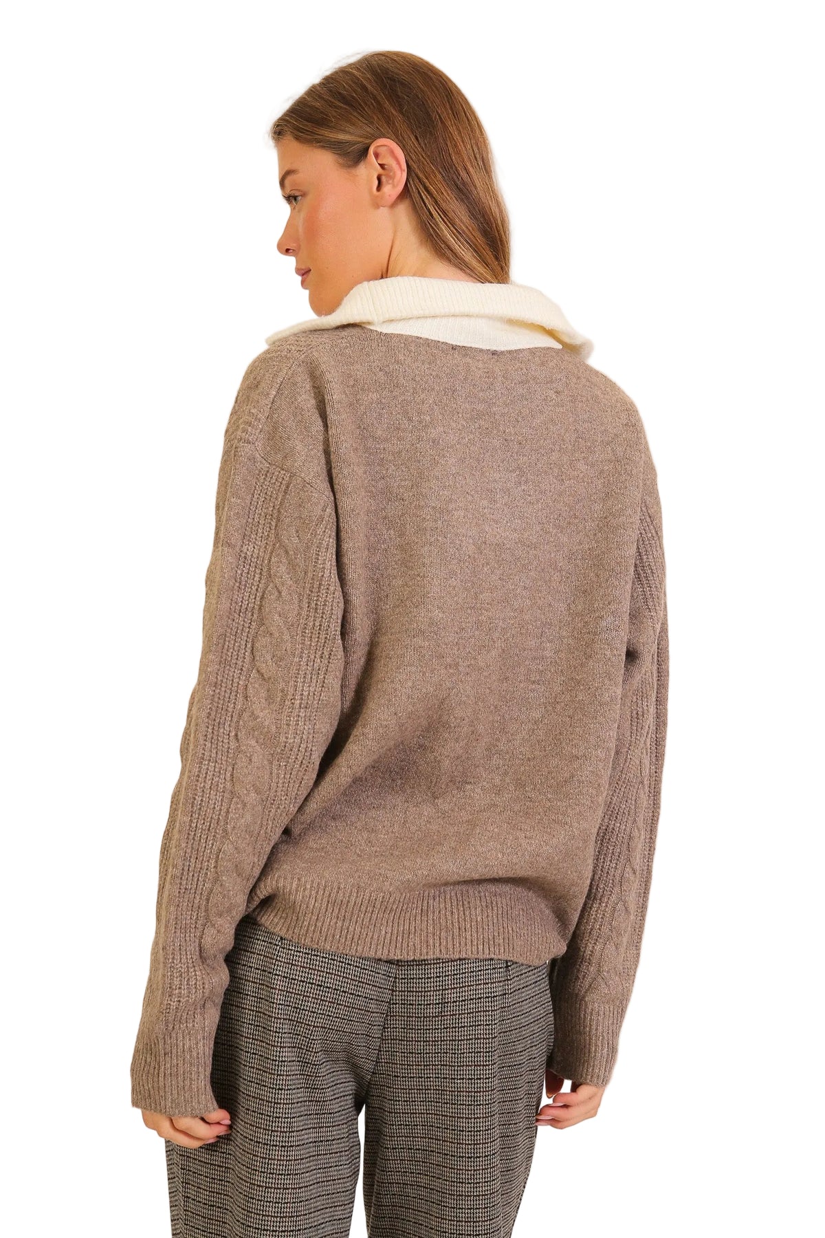 Women's Mocha/Ivory Aspen Lodge Cable Knit Sweater