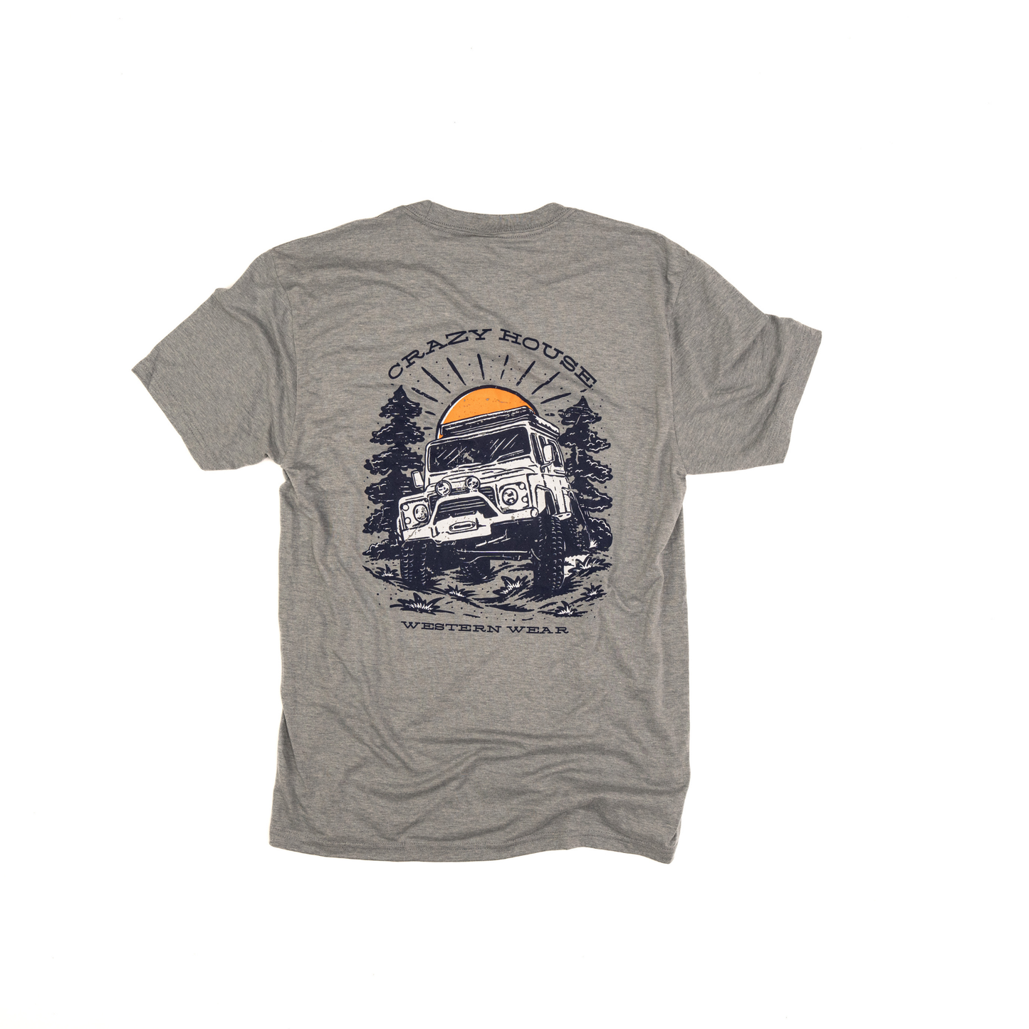 Crazy House T-shirt With Jeep Printed Picture On The Back DM130-HTR-GRY-50201 - Crazy House Western Wear