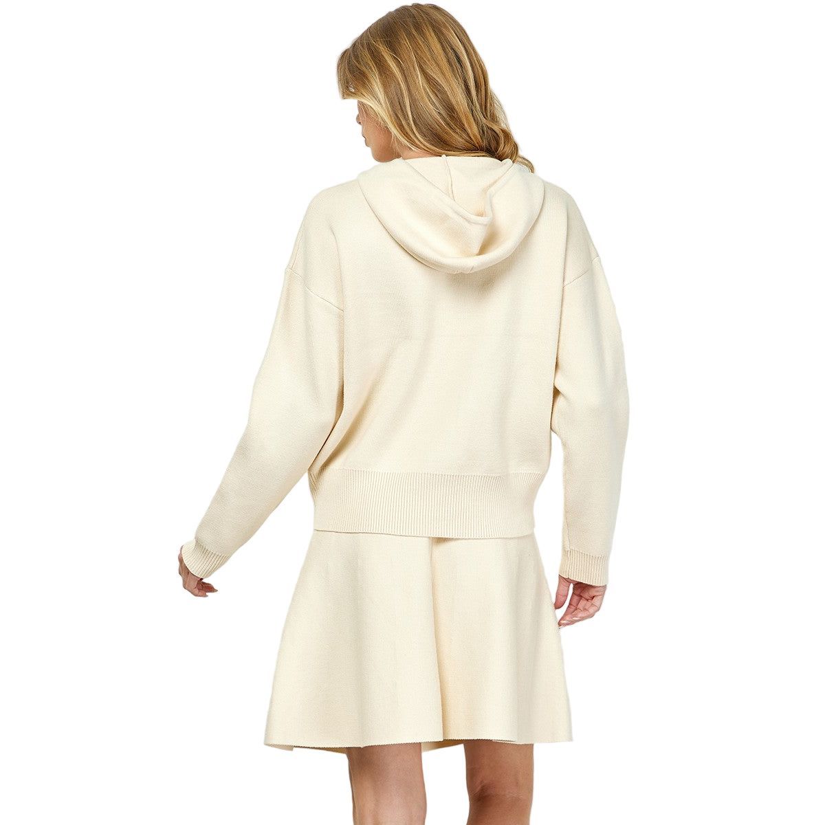 Women's Cream Hooded Long Sleeve Sweater Top